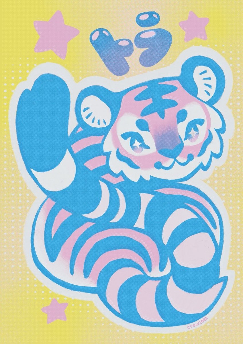 crowlees's tweet image. i found out tigers are a mascot to japanese trans ppl, and being a trans japanese person myself AND it being pride month I wanted to draw a trans coloured tiger 🐯