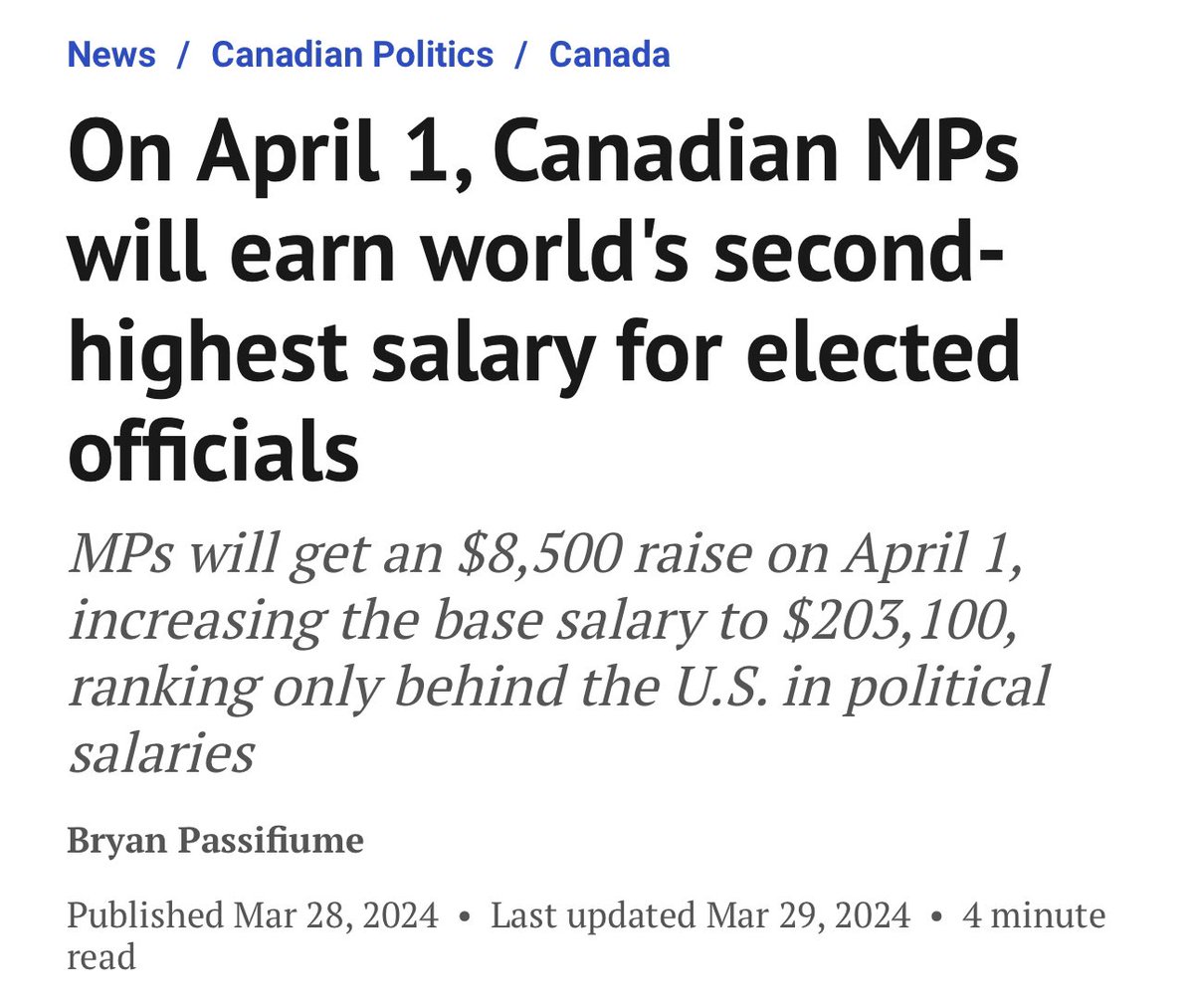 StephenPunwasi's tweet photo. Taxes on productive investment need to be raised for generational fairness says 🇨🇦’s government… 

… the same one that just gave themselves a raise &amp; are pushing to delay the election so they can collect pensions early without re-election. https://t.co/DHafMEsKlZ