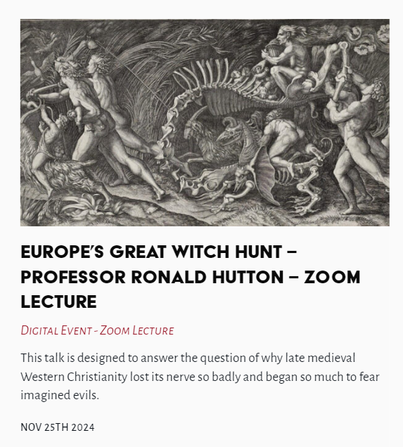 TheLastTuesdayS's tweet photo. Tonight's Lecture - Europe’s Great Witch Hunt - Professor Ronald Hutton - Zoom Lecture
#EuropeGreatWitchHunt #medievalchristianity #RonaldHutton @TheLastTuesdayS
https://t.co/eiKe0yc1Ip https://t.co/2AP5rNzjyA