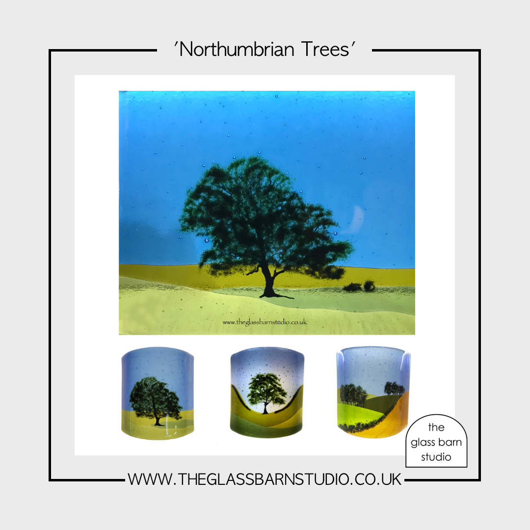 Todays post shows a selection of our ‘Northumbrian Trees’. These are some of our most popular fused glass curves which look great on the windowsill or with a candle behind. From left to right - Old Friend, Sycamore Gap &amp; Summer Fields. Which do you like best?
#fusedglass #Trees