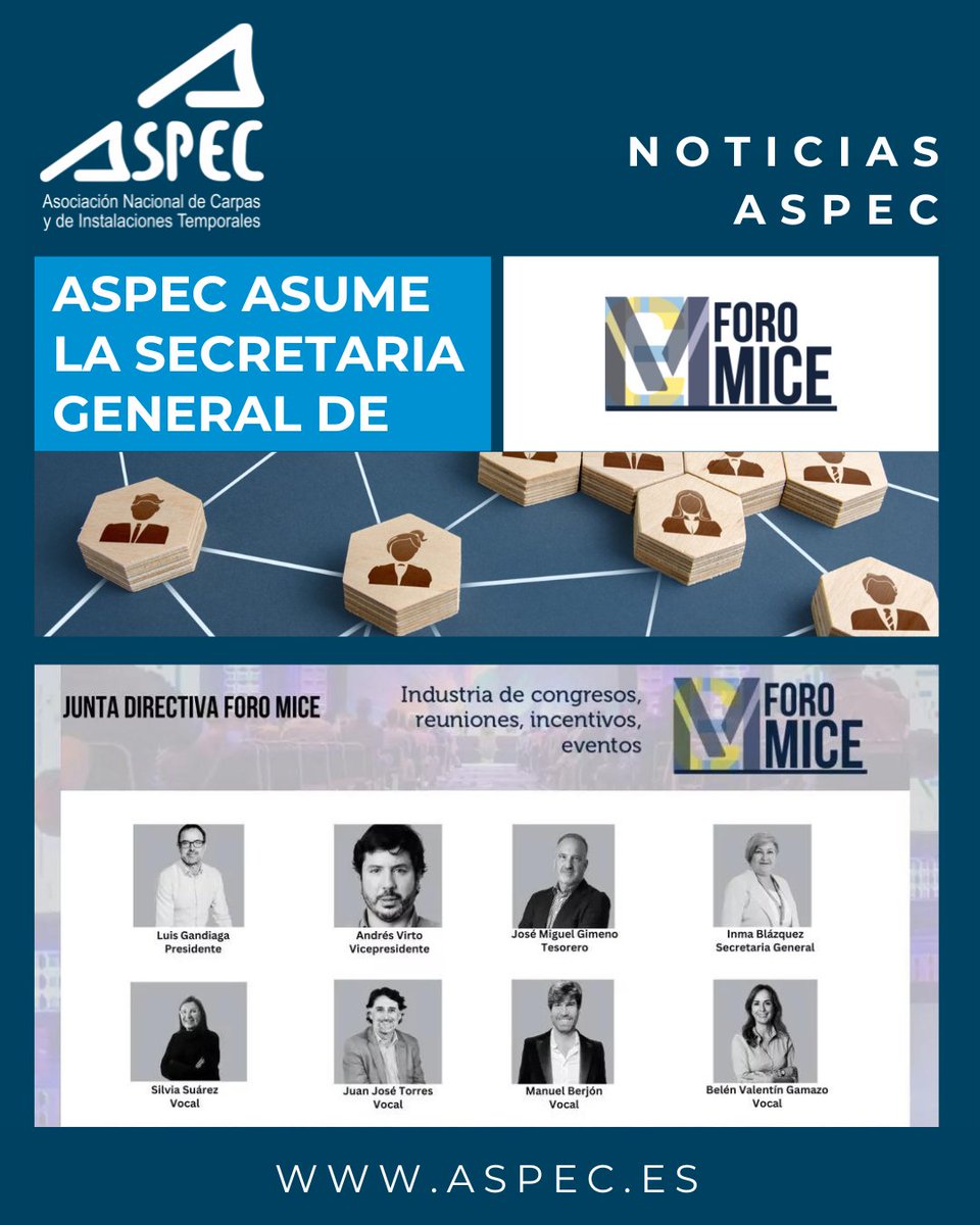 AsociacionASPEC's tweet photo. 📰 ¡ASPEC asume la Secretaría General en @ForoMice ! 📰

Nueva junta directiva 2024-2028:

🔗 Más detalles: https://t.co/04Jn47SVPo

#ForoMICE #ASPEC #MICE #Eventos https://t.co/2u9AYMCgfY