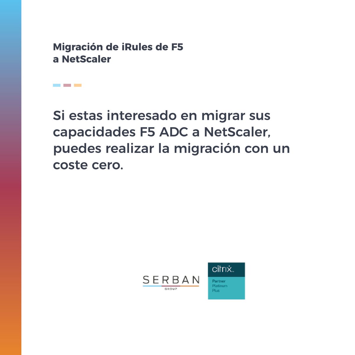 Estamos de promoción! Ahora migrar tu infraestructura, cargas de trabajo o virtualización, te lo gestionamos a un coste tan reducido como nunca antes lo habíamos hecho. Si te interesa alguna, no dudes en ponerte en contacto con nosotros aquí: bit.ly/459CV46