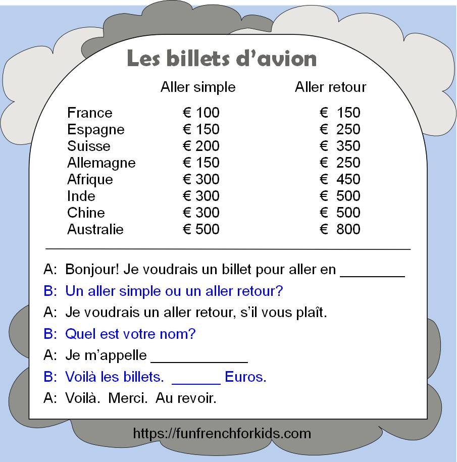 The topic of buying plane tickets is a nice theme for a French class in the summer term! And with so many lovely places to travel to  it would be interesting to find out where students would like to go! #learnFrench #teachFrench #French #FrenchForKids  #FrenchKS2  #FrenchKS3 #mfl