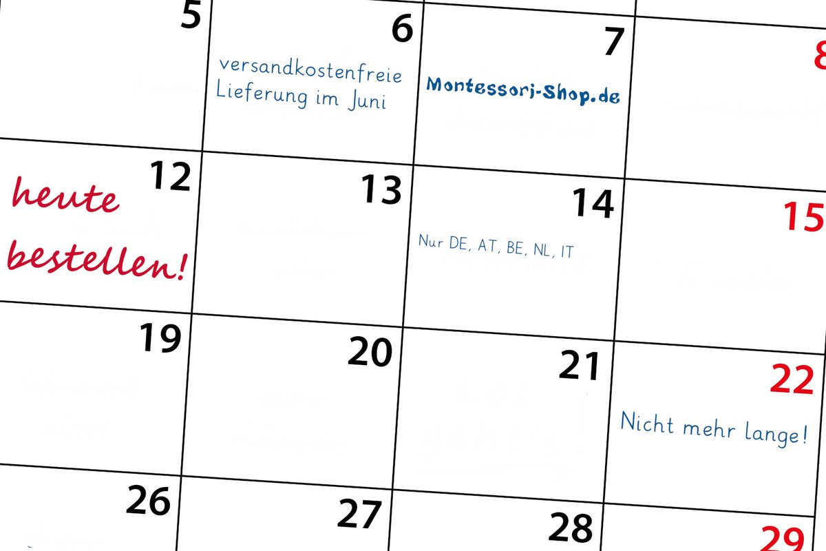 Schnell noch im Juni bestellen und die Montessori-Materialien werden kostenlos nach DE, AT, LU, BE, IT NL geliefert. montessori-shop.de #montessori #montessorimaterial #montessorishop