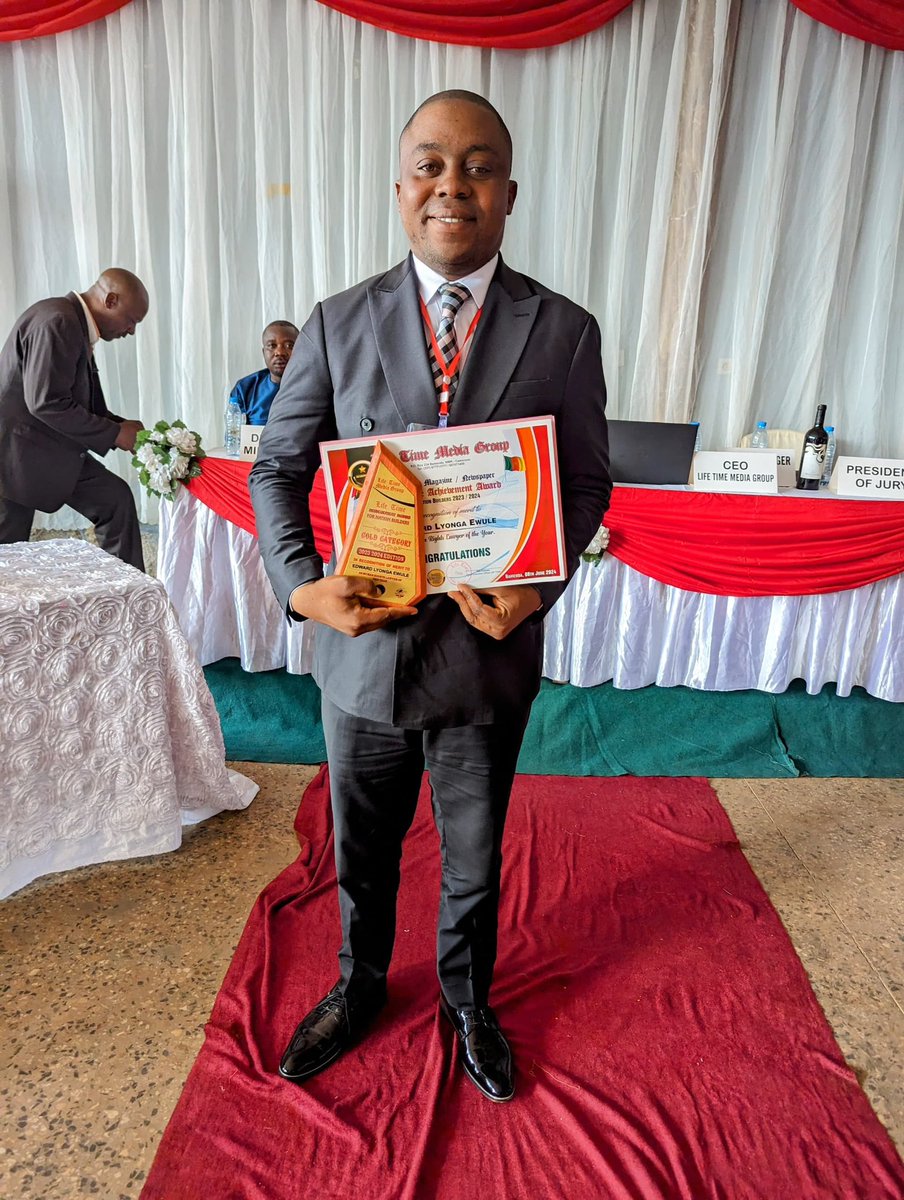 LyongaEdward's tweet photo. Dear friends, 

I'm excited to announce to you that on Saturday, June 9, 2024 at the exquisite Jua Hotel in Bamenda, I was voted the Human Rights Lawyer of the Year 2024, by the Life Time Achievement Award. 

Join me let's celebrate to this new win! https://t.co/P8c7pBU1PM