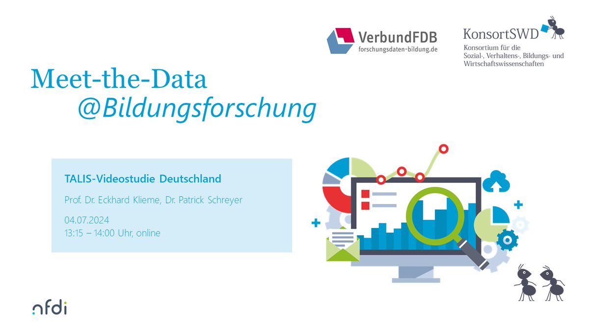 VerbundFDB's tweet photo. #MeettheData: Am 04.07.2024 ist es wieder soweit - dann stellen Prof. Dr. Eckhard Klieme und Dr. Patrick Schreyer die TALIS-Videostudie Deutschland vor. Melden Sie sich hier an: https://t.co/I4I5C0UsnC Mehr zur Studie: https://t.co/Ymv85swP5Q https://t.co/E3j2P7exHr