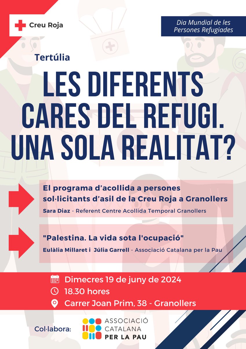 D'aquí a una setmana... 👇

📢 En el marc del Dia Mundial de les Persones Refugiades, organitzem, a la nostra seu, la tertúlia: "Les diferents cares del refugi. Una sola realitat?".

Esperem poder comptar amb tu! 😉

#CreuRojaGranollers #PersonesRefugiades #Granollers