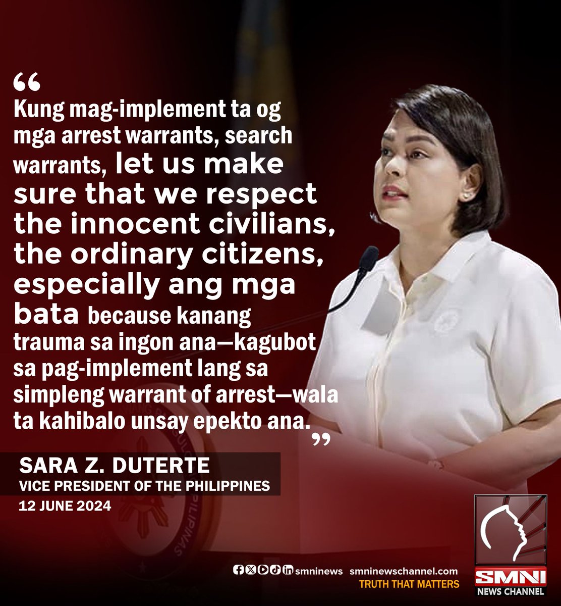 smninews's tweet photo. VP Sara, may abiso sa mga unipormadong awtoridad sa pag-implementa ng batas. https://t.co/Y408GwpuI3