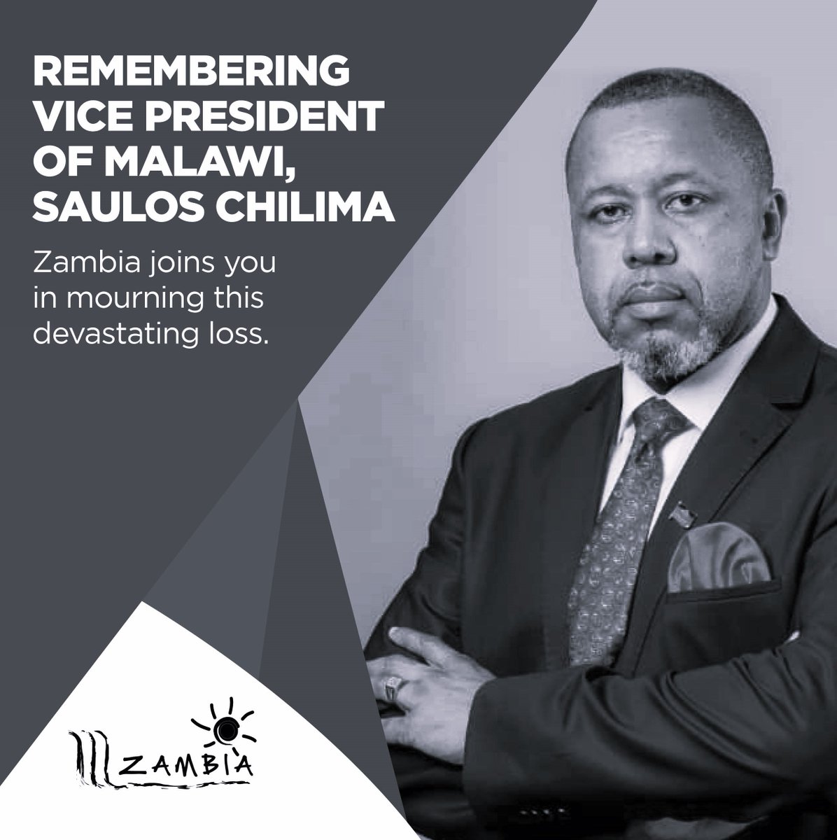Our deepest condolences to the people of Malawi. Zambia joins you in mourning Vice President Saulos Chilima. May his legacy and dedication to the nation always be remembered.

#RIP #MalawiMourns #ZambiaTourismAgency