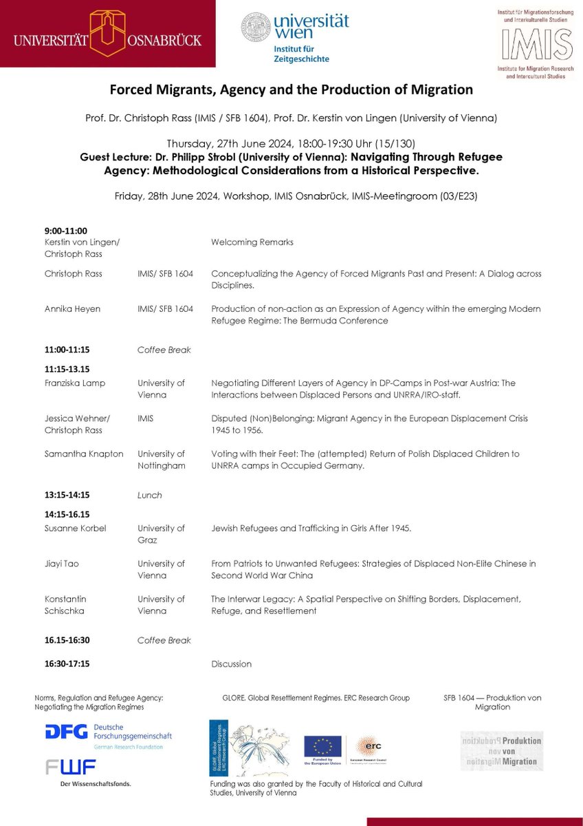 IMIS (@imis_uos) on Twitter photo June 27 & 28: Guest Lecture & Workshop “Forced #Migrants, Agency and the Production of #Migration”, organized by IMIS and #SFB1604 member @2crass and Kerstin von Lingen (<a href="/univienna/">Universität Wien</a>). More information (in German): nghm.hypotheses.org/23867 June 27 & 28: Guest Lecture & Workshop “Forced #Migrants, Agency and the Production of #Migration”, organized by IMIS and #SFB1604 member @2crass and Kerstin von Lingen (<a href="/univienna/">Universität Wien</a>). More information (in German): nghm.hypotheses.org/23867