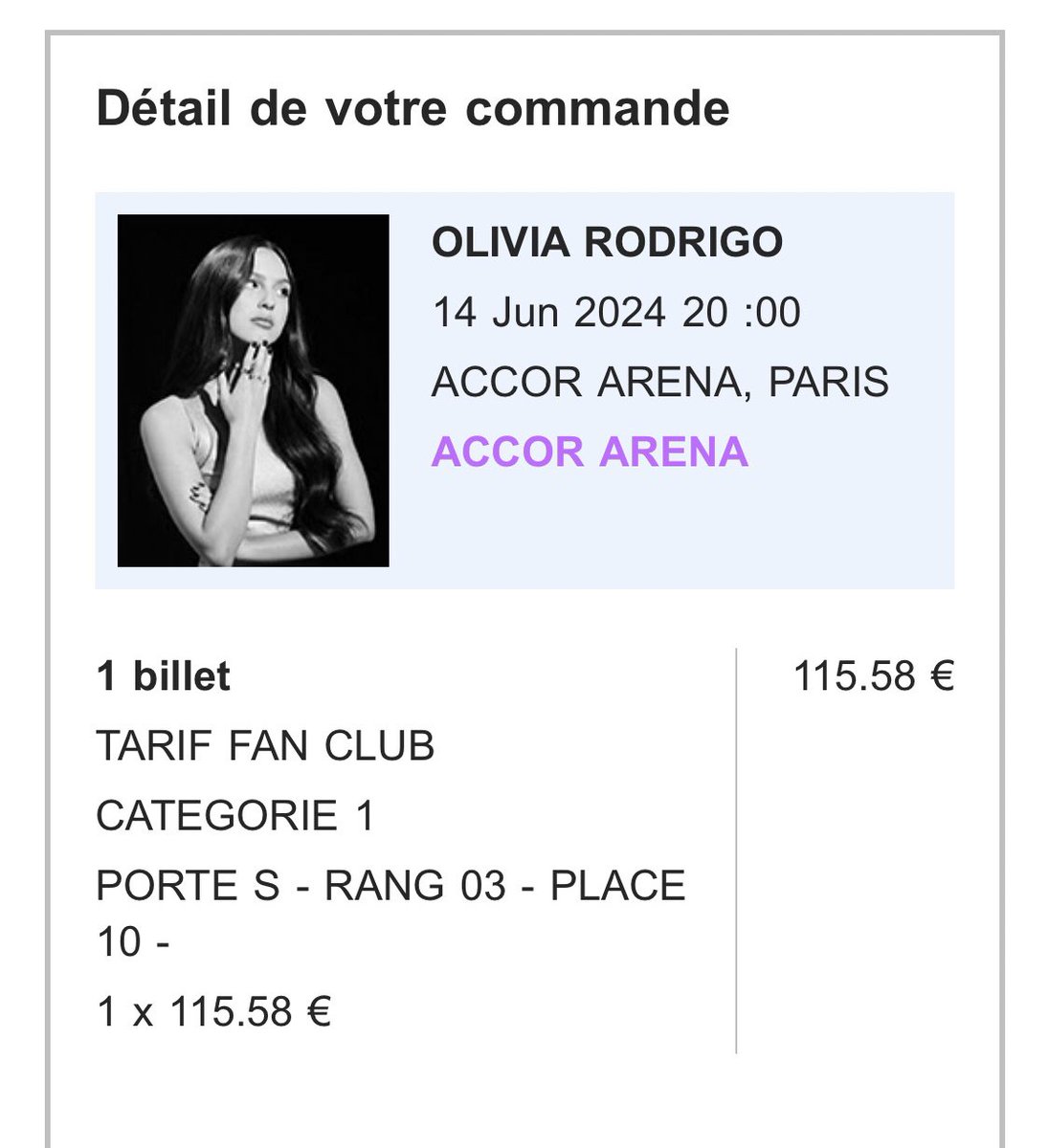 Lytween's tweet photo. ‼️ Je vends une catégorie 1 pour Olivia Rodrigo pour vendredi 14 juin prix négociable. 

DM si intéressé.e https://t.co/9R89du9odq