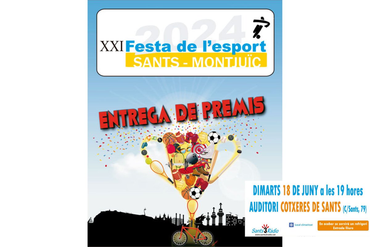 Secretariat SHB (@secretariat_shb) on Twitter photo 💥Quina és la millor manera de tancar la temporada esportiva? Amb una festa!
🎉Agafeu agendes! La Festa de l'#Esport de #SantsMontjuïc organitzada per <a href="/sants3radio/">sants3radio</a> ja escalfa motors!
🥇Lliurament de premis
📆Dimarts 18 de juny
⏰19 h
📌Auditori de #Cotxeres
✅Entrada lliure 💥Quina és la millor manera de tancar la temporada esportiva? Amb una festa!
🎉Agafeu agendes! La Festa de l'#Esport de #SantsMontjuïc organitzada per <a href="/sants3radio/">sants3radio</a> ja escalfa motors!
🥇Lliurament de premis
📆Dimarts 18 de juny
⏰19 h
📌Auditori de #Cotxeres
✅Entrada lliure