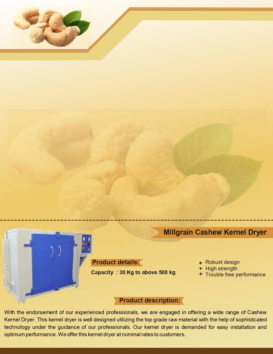 kumarv942961533's tweet image. Cashew Processing Machines!
Boiling
|
cutting
|
drayer
|
humidifier
|
peeling
|
grading

For queries,
Email:millgrain2000@gmail.com
Whatsapp:+918105566637

#millgrain #cashewprocessingmachine #cuttingmachine #dryer #gradingmachine #boiler #peelingmachine #shellingmachine