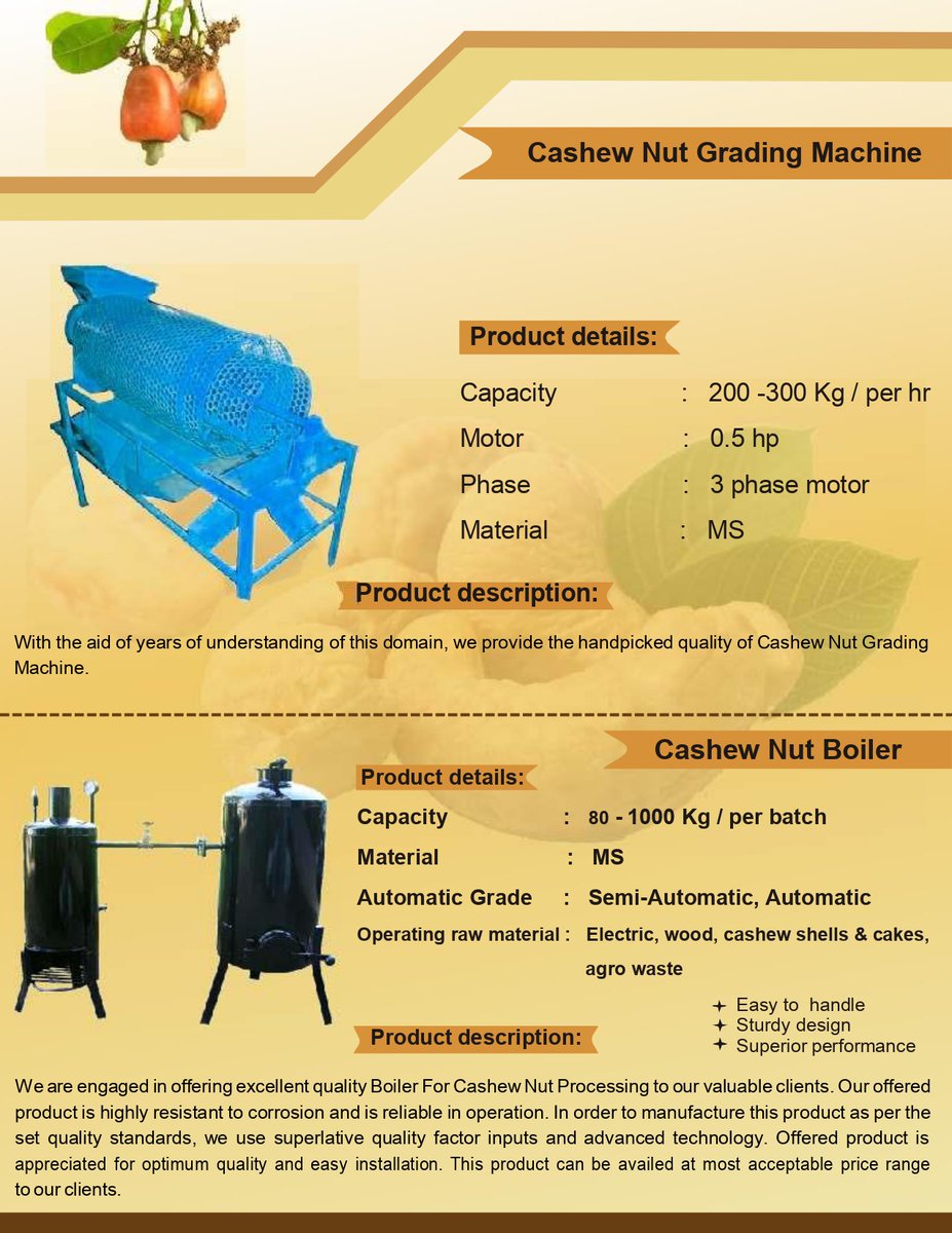 kumarv942961533's tweet image. Cashew Processing Machines!
Boiling
 | 
cutting 
| 
drayer
|
humidifier
 | 
peeling 
| 
grading 

For queries, Email:millgrain2000@gmail.com Whatsapp:+918105566637  #millgrain #cashewprocessingmachine #cuttingmachine #dryer #gradingmachine #boiler #peelingmachine #shellingmachine