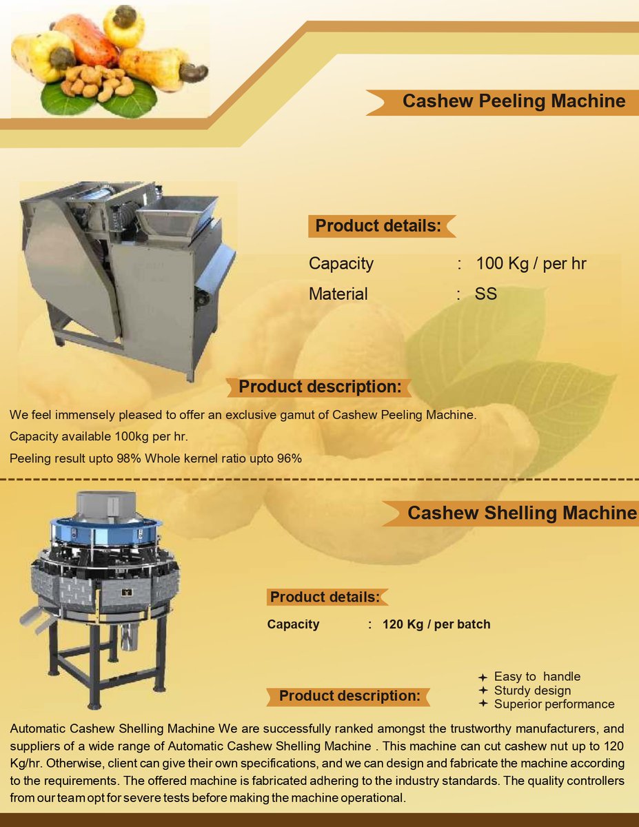 kumarv942961533's tweet image. Cashew Processing Machines!
Boiling
 | 
cutting 
| 
drayer
|
humidifier
 | 
peeling 
| 
grading 

For queries, Email:millgrain2000@gmail.com Whatsapp:+918105566637  #millgrain #cashewprocessingmachine #cuttingmachine #dryer #gradingmachine #boiler #peelingmachine #shellingmachine