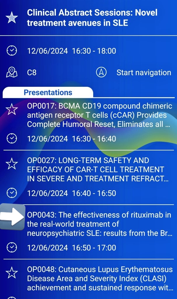 Mia Rodziewicz (@miarodziewicz) on Twitter photo Day 1 at #EULAR2025
🚨 Catch me presenting on real-world outcomes of NPSLE treated with rituximab 16.50-17.00hrs in C8
🔵Also looking forward to hearing  CAR-T and novel agent trial updates Day 1 at #EULAR2025
🚨 Catch me presenting on real-world outcomes of NPSLE treated with rituximab 16.50-17.00hrs in C8
🔵Also looking forward to hearing  CAR-T and novel agent trial updates