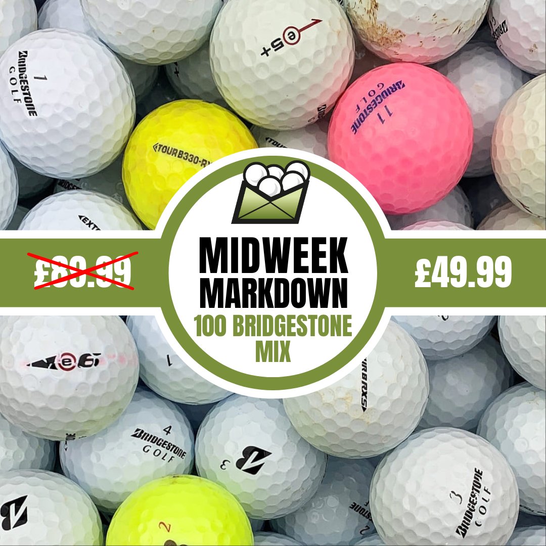 mailordergolf's tweet photo. It's Midweek Markdown! Get yourself 100 balls at incredible value to use during your practice ⛳

100 Bridgestone Mix (Grade B):
Was £89.99
Now 49.99

Price will reset tomorrow at 9am BST.

Available via the link in our bio.

#midweekmarkdown #bridgestone https://t.co/paHK7QLXwL