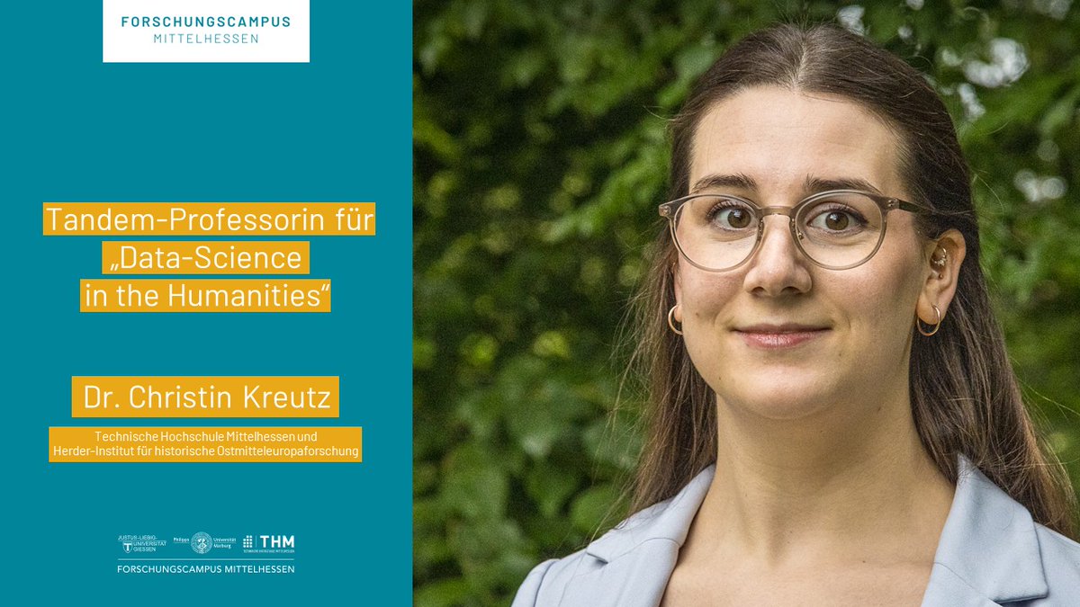 Zum 01.05.24 übernahm Dr. Christin Kreutz (<a href="/kreutzch/">Christin Kreutz</a>) als Professorin für „Data Science in the Humanities“ die einrichtungsübergreifende Mittelhessen-Tandem-Professur zwischen der <a href="/THMittelhessen/">Technische Hochschule Mittelhessen</a> und dem  <a href="/LeibnizHI/">Herder-Institut für hist. Ostmitteleuropaforschung</a>.

lmy.de/huhBq

#datascience #humanities #forschung