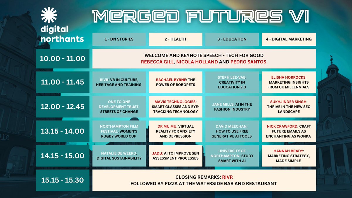 Digital Northants (@digi_northants) on Twitter photo 📋 Here's a reminder of the timetable for #MergedFutures6 at <a href="/UniNorthants/">UniofNorthampton</a> this Friday (14 June)
🎫 Free tickets still available: eventbrite.co.uk/e/merged-futur… 📋 Here's a reminder of the timetable for #MergedFutures6 at <a href="/UniNorthants/">UniofNorthampton</a> this Friday (14 June)
🎫 Free tickets still available: eventbrite.co.uk/e/merged-futur…