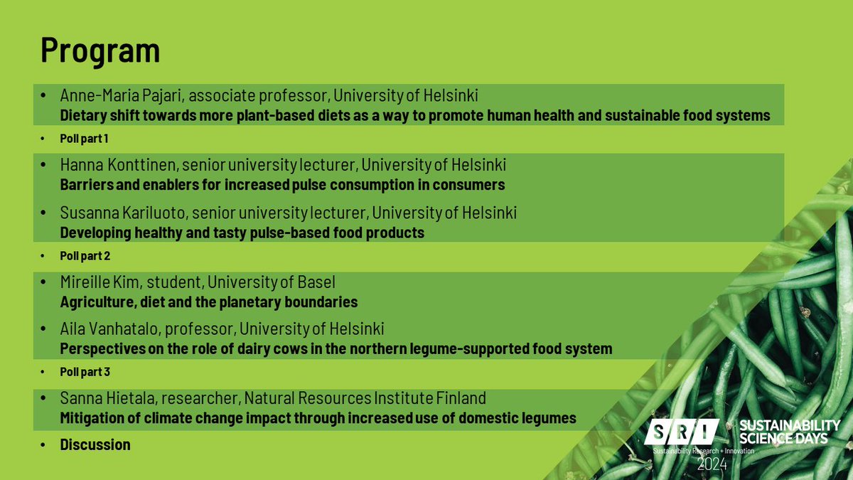 Leg4Life (@leg4life_stn) on Twitter photo Check out TODAY 1.30 PM EET: our interactive roundtable at <a href="/SRICongress/">Sustainability Research & Innovation Congress</a> <a href="/SSD_Conf/">Sustainability Science Days Conference</a> - Combating global change: Pathways to legume-supported agriculture and plant-based diets in Finland <a href="/helsinkiuni/">University of Helsinki</a> <a href="/THLorg/">THL</a> <a href="/LukeFinland/">Luonnonvarakeskus</a> <a href="/Akatemia_STN/">Strateginen tutkimus</a> Check out TODAY 1.30 PM EET: our interactive roundtable at <a href="/SRICongress/">Sustainability Research & Innovation Congress</a> <a href="/SSD_Conf/">Sustainability Science Days Conference</a> - Combating global change: Pathways to legume-supported agriculture and plant-based diets in Finland <a href="/helsinkiuni/">University of Helsinki</a> <a href="/THLorg/">THL</a> <a href="/LukeFinland/">Luonnonvarakeskus</a> <a href="/Akatemia_STN/">Strateginen tutkimus</a>