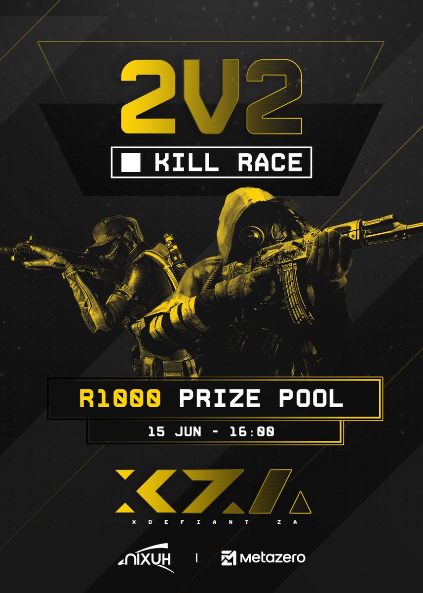XDefiantZA's tweet image. 🏆 FIRST EVER #XDefiantZA TOURNAMENT 

💰 R1000 prizepool
🗓️ 15th of June 
⏰ 4PM SAST
👥 2v2 Kill Race, Occupy and Domination only.

Sign up: discord.com/invite/RYfXBc2…

⚡ Powered by @NixuhGG and @metazerogg