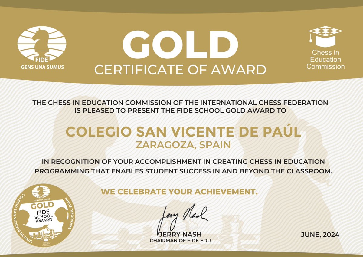 paulaszaragoza's tweet photo. En @paulaszaragoza estamos de enhorabuena.Hemos conseguido el máximo reconocimiento internacional que otorga @FIDE_chess a los centros educativos que impulsan el #ajedrez en sus aulas. @EVHijasCaridadE
#TESELA
#ColegiosHHCC
#EducaciónVicenciana
#SaberMásParaVivirMejor https://t.co/r8556ffMyz