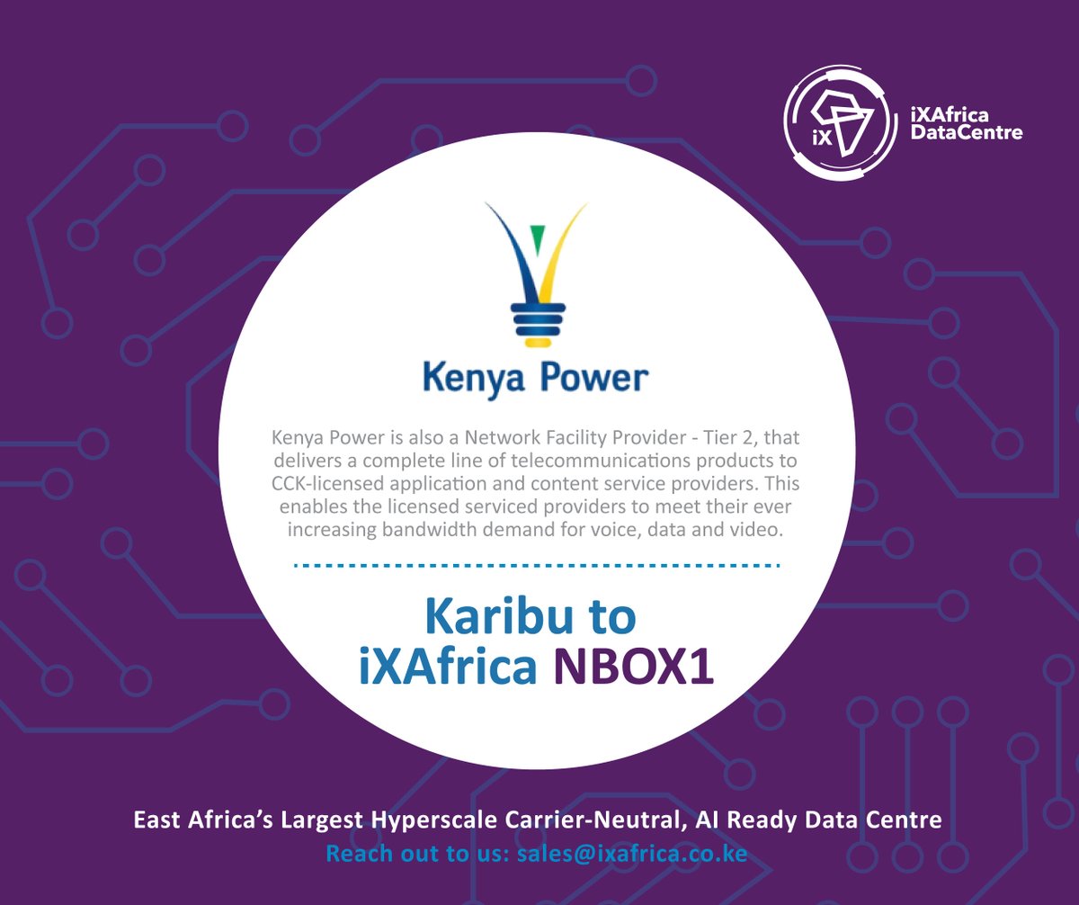 Karibu Kenya Power to iXAfrica Data Centre!

Now service providers and businesses can connect seamlessly all over Kenya and regionally via KPLC Fiber PoP at iXAfrica NBOX1.

#Connectivity #FTTB #regionalconectivity #datacentre