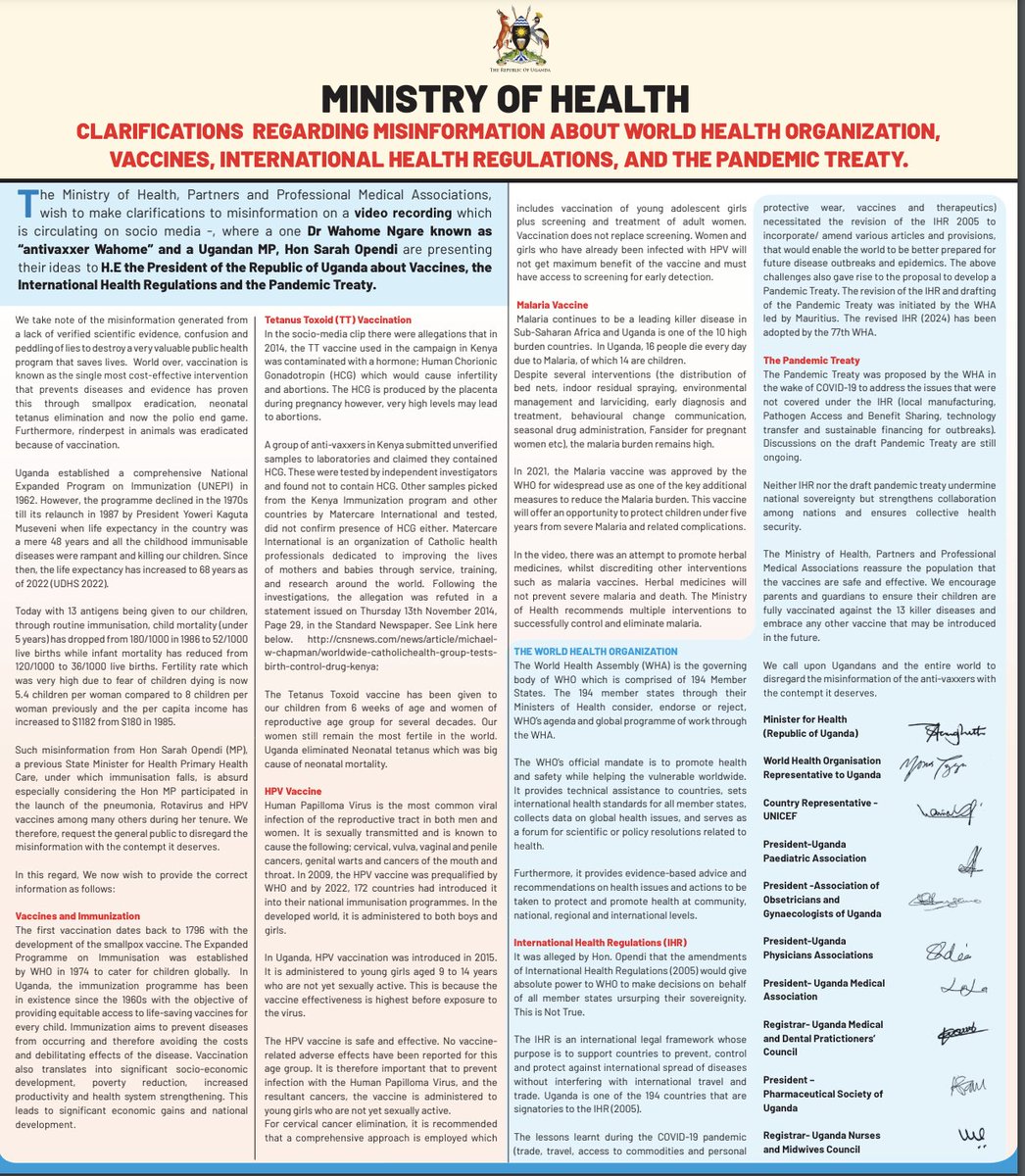 As Ministry of Health, we would like to make clarifications to misinformation on vaccination, International Health Regulations and the Pandemic Treaty in form of a video recording that has been making rounds on social media.