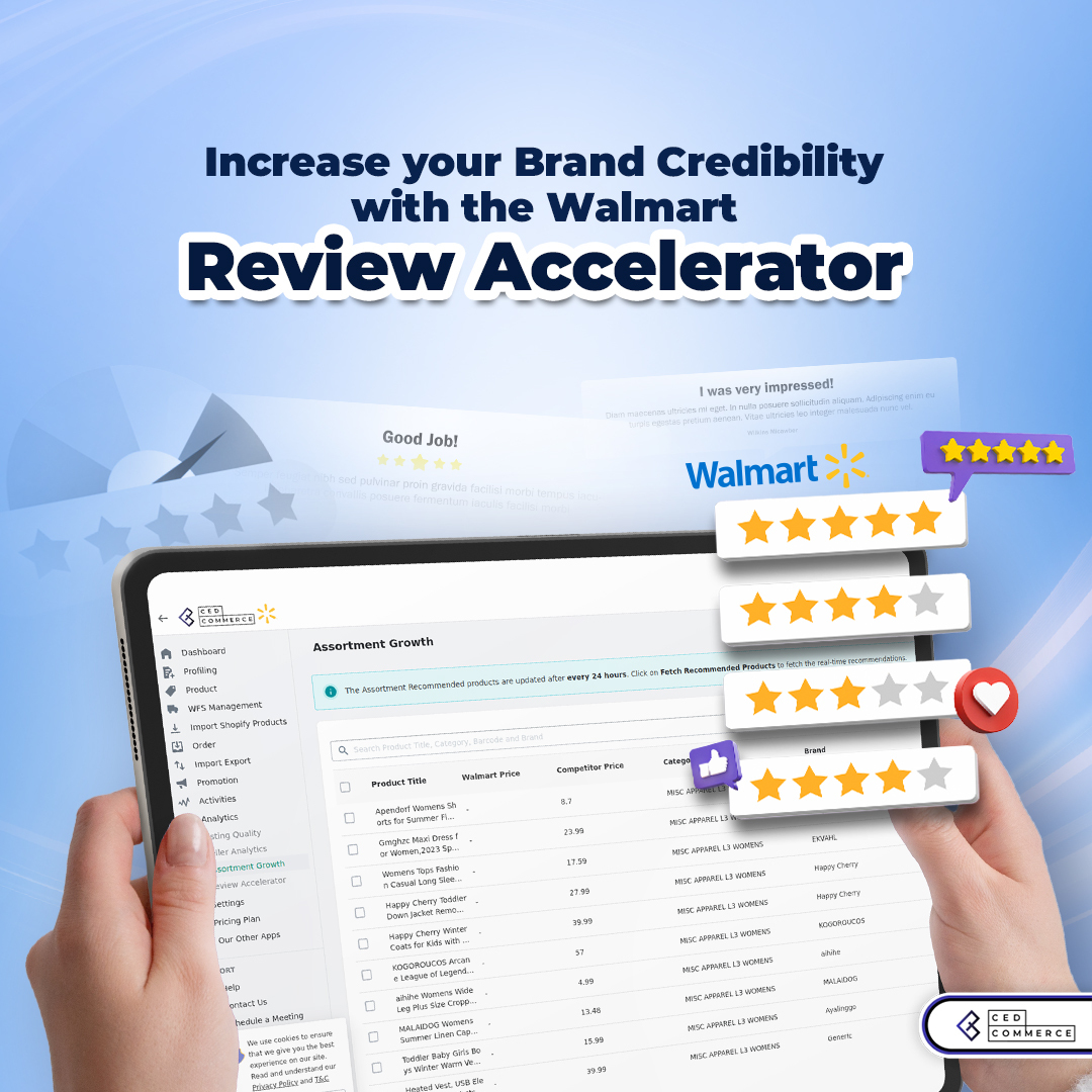 cedcommerce's tweet photo. Walmart Marketplace's Review Accelerator gets you verified reviews to build brand trust &amp; drive sales.

Get it on the CedCommerce Integration App! #walmartsellers #ecommercebusiness #reviewaccelerator @Walmarttech @Walmart @WalmartWorld https://t.co/LBtQrkym98