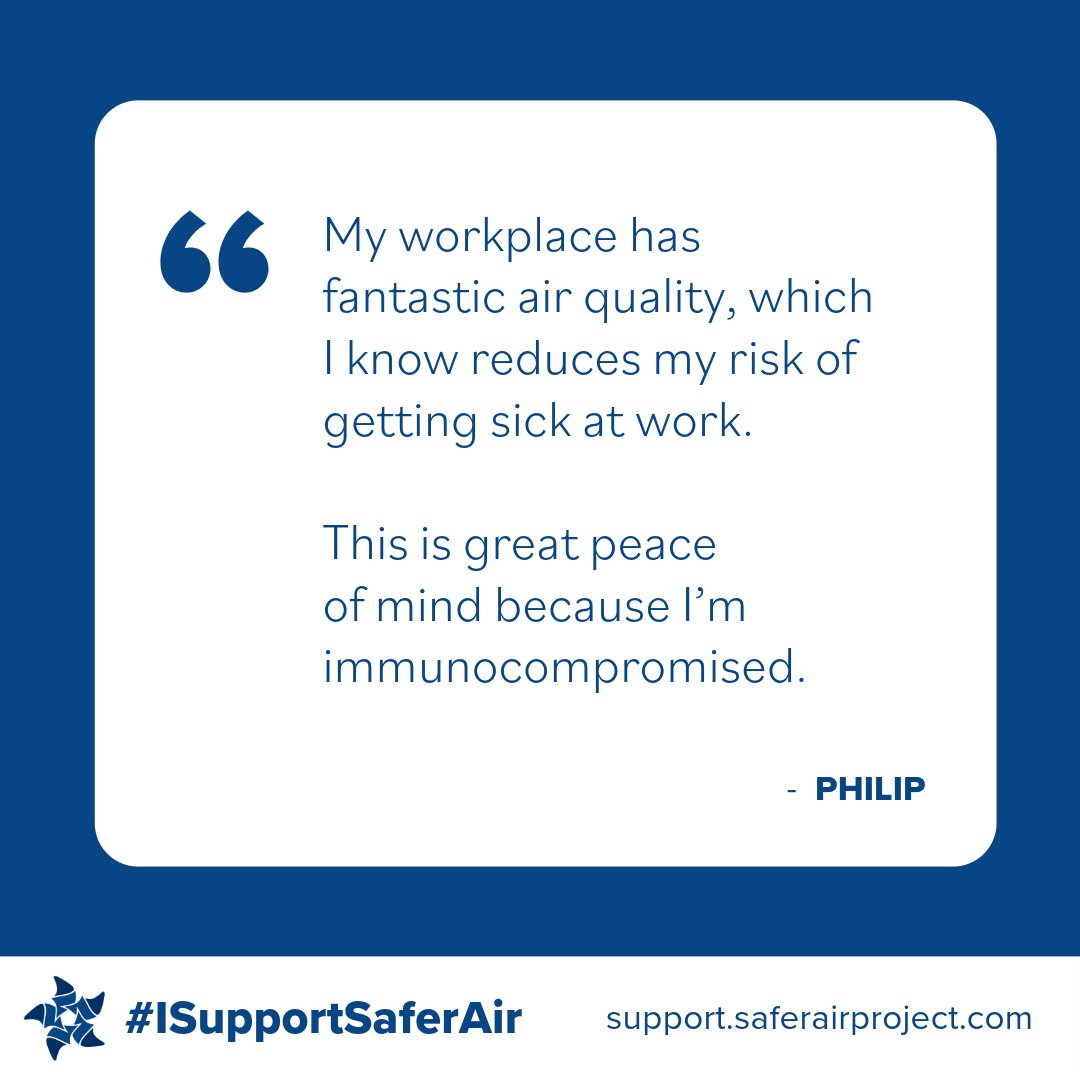 SaferAirProject's tweet image. People with chronic health conditions are part of every team, yet the risks they face in terms of poor indoor air quality are rarely considered.

Your donation will help us make the air we share at work safer for everyone! 🌟support.saferairproject.com

#ISupportSaferAir #EOFYGiving
