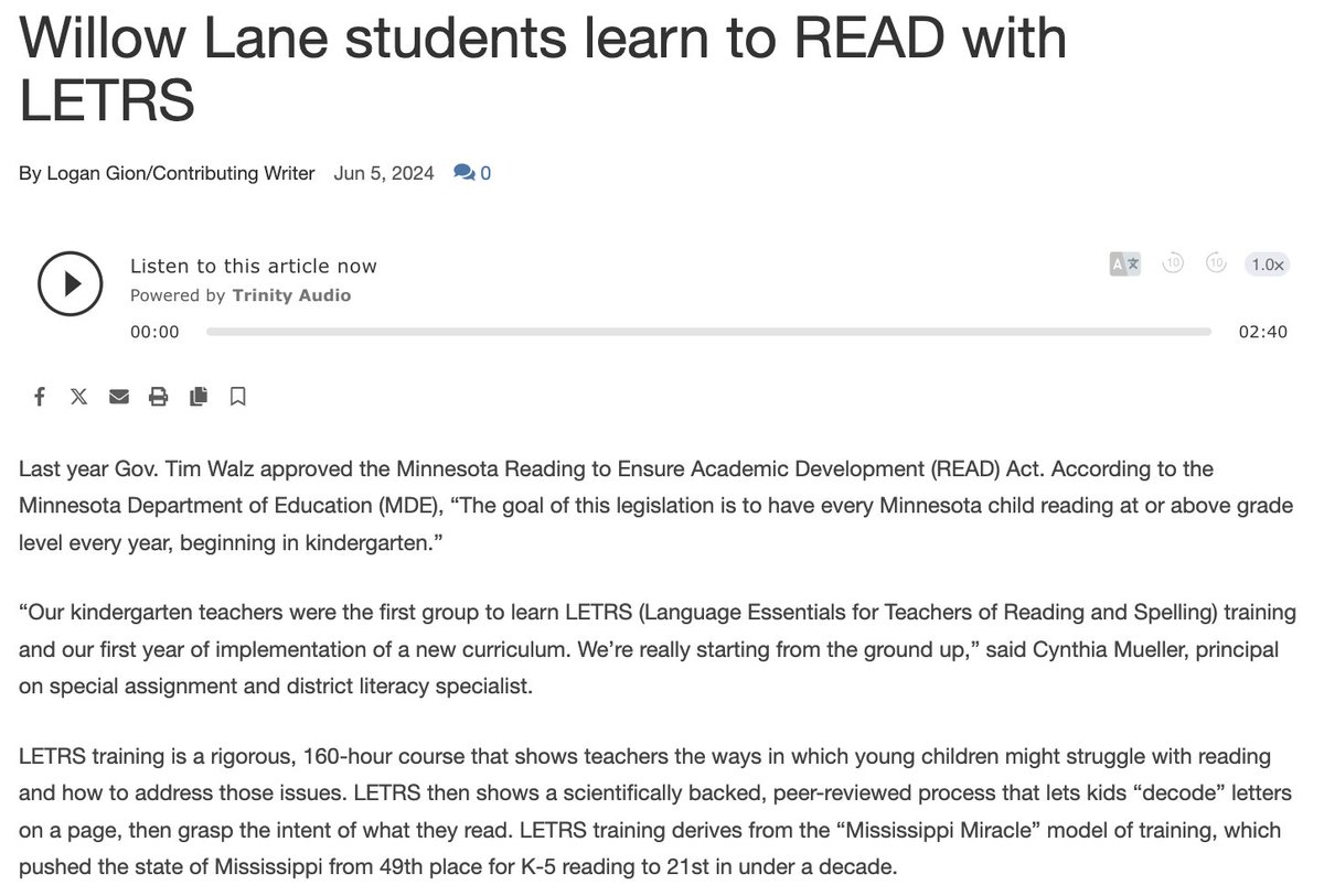 #624Fact - Willow Lane Elem principal Matt Menier featured in WB Press article for reading progress Willow students are making due to LETRS training that has been focus at school and in district. Go Bears! presspubs.com/white_bear/new…