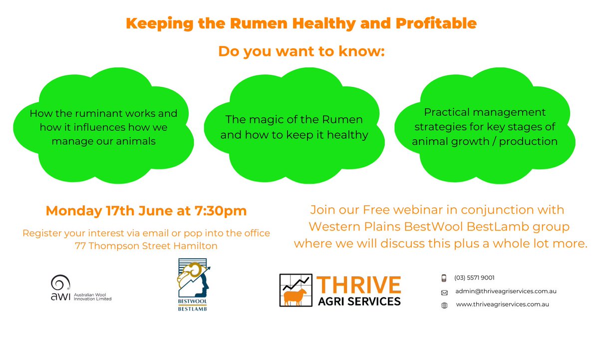 Thrive Agri Services (@thrive_agri) on Twitter photo To book your place and receive the link, register your details with Thrive Agri Services 03 5571 9001 or admin@thriveagriservices.com.au #thriveagriservices To book your place and receive the link, register your details with Thrive Agri Services 03 5571 9001 or admin@thriveagriservices.com.au #thriveagriservices