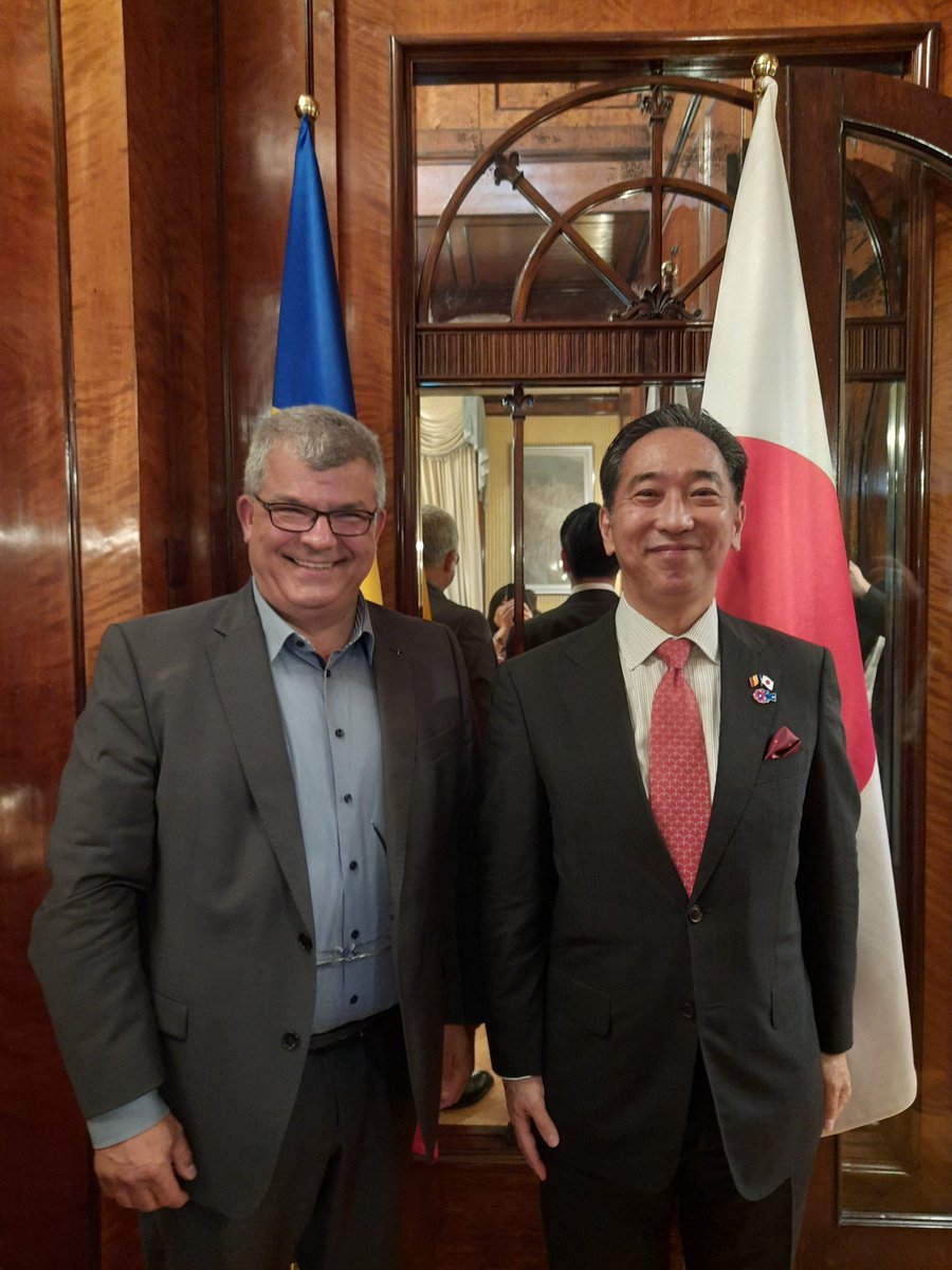 OvidiuDranga's tweet photo. At a reception offered by 🇯🇵Ambassador Katae to members of 🇹🇩🇯🇵 Parliamentary Friendship Group who will visit 🇯🇵. Happy to learn that the 2nd 🇹🇩🇯🇵 Innovation Forum in Tokyo will feature successful 🇹🇩 AI, IT &amp; fintech companies, who look for investors &amp; solutions providers in 🇯🇵. https://t.co/KzpRbiP4xj