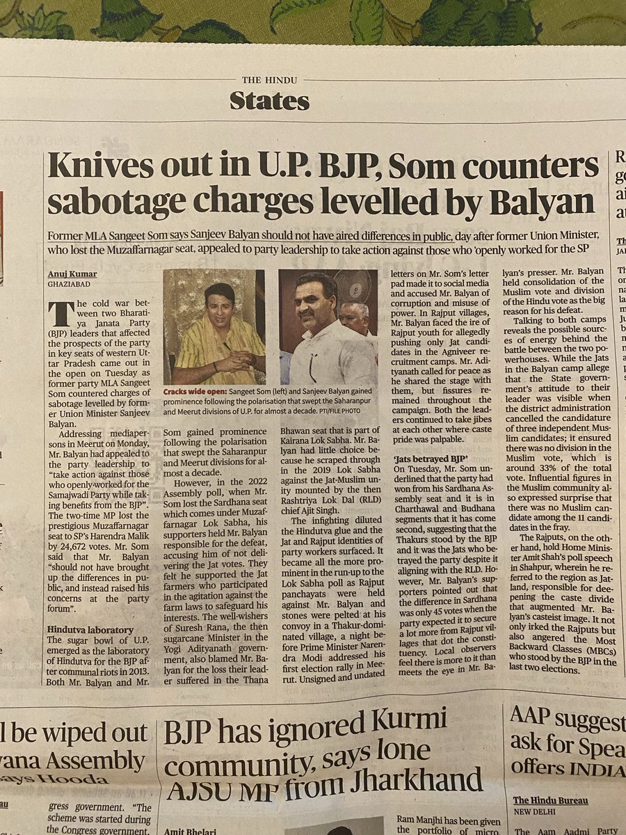 A well reported piece that sums up the divisions on the ground and the Jat vs Rajput friction in BJP in west UP.