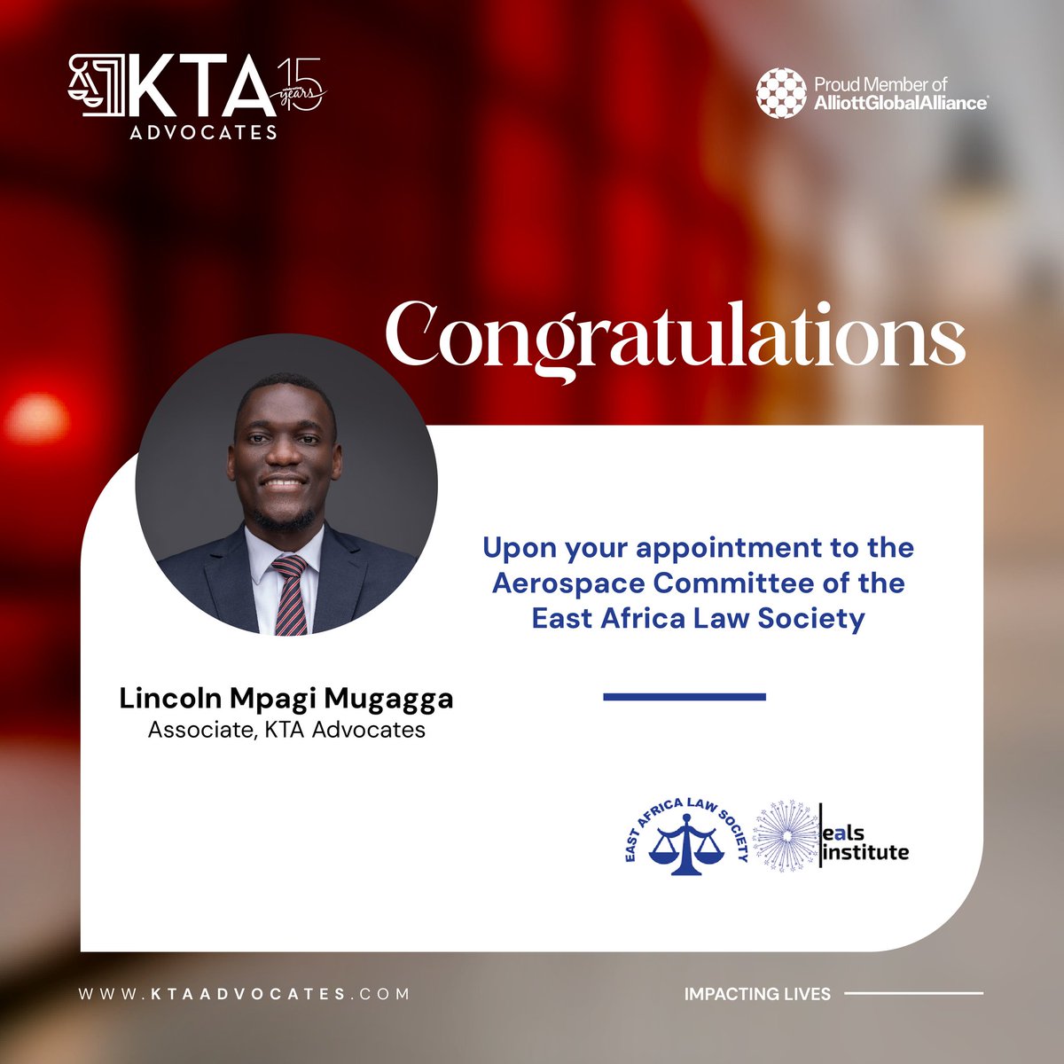 kta_law's tweet photo. Our Associate in the Corporate, Commercial &amp; Projects Department @LincolnMugagga will be serving on the Aerospace Committee of @ealawsociety.  

Congratulations, Lincoln.
#KTAat15 #ImpactingLives https://t.co/xn8l1vCAtj