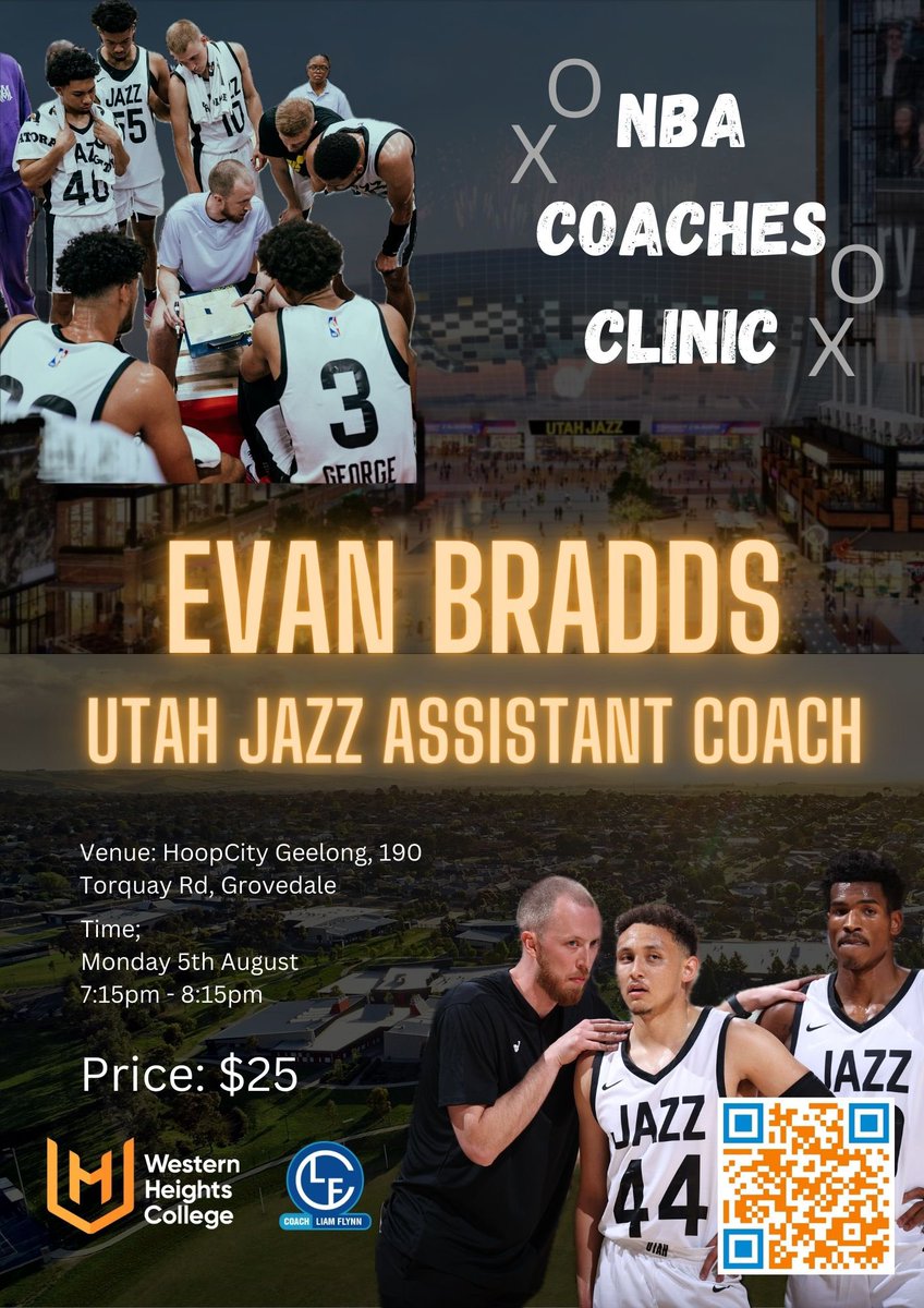 Excited to be able to bring Utah Jazz Assistant Coach Evan Bradds to Western Heights College. 

Apart from running clinics for our students we are also offering the chance for coaches and athletes in the Geelong region to learn off Coach Bradds. Contact WHC to register.