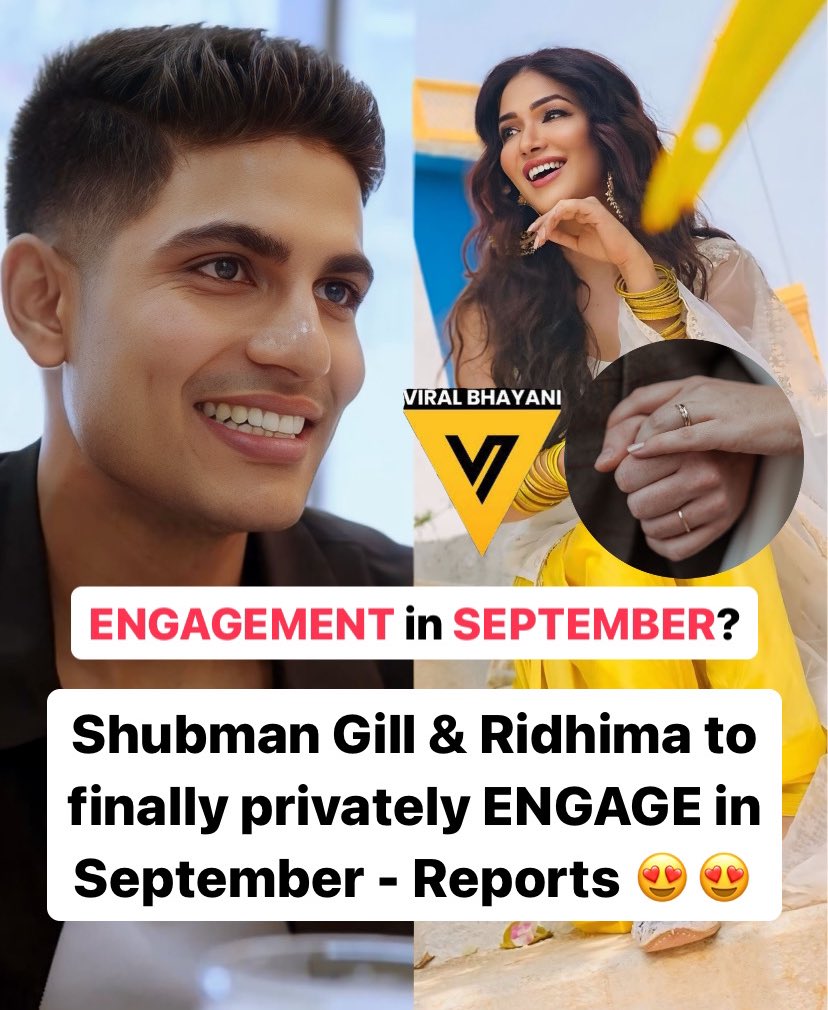 tellyupdater's tweet photo. #ShubmanGill and #Ridhimapandit to privately Engage in September! They are in relationship from a very long time but keeping it private! However, they are expected to get married this December but the couple don't want to public their relationship anytime soon!

Congratulations https://t.co/rNTka6noKP