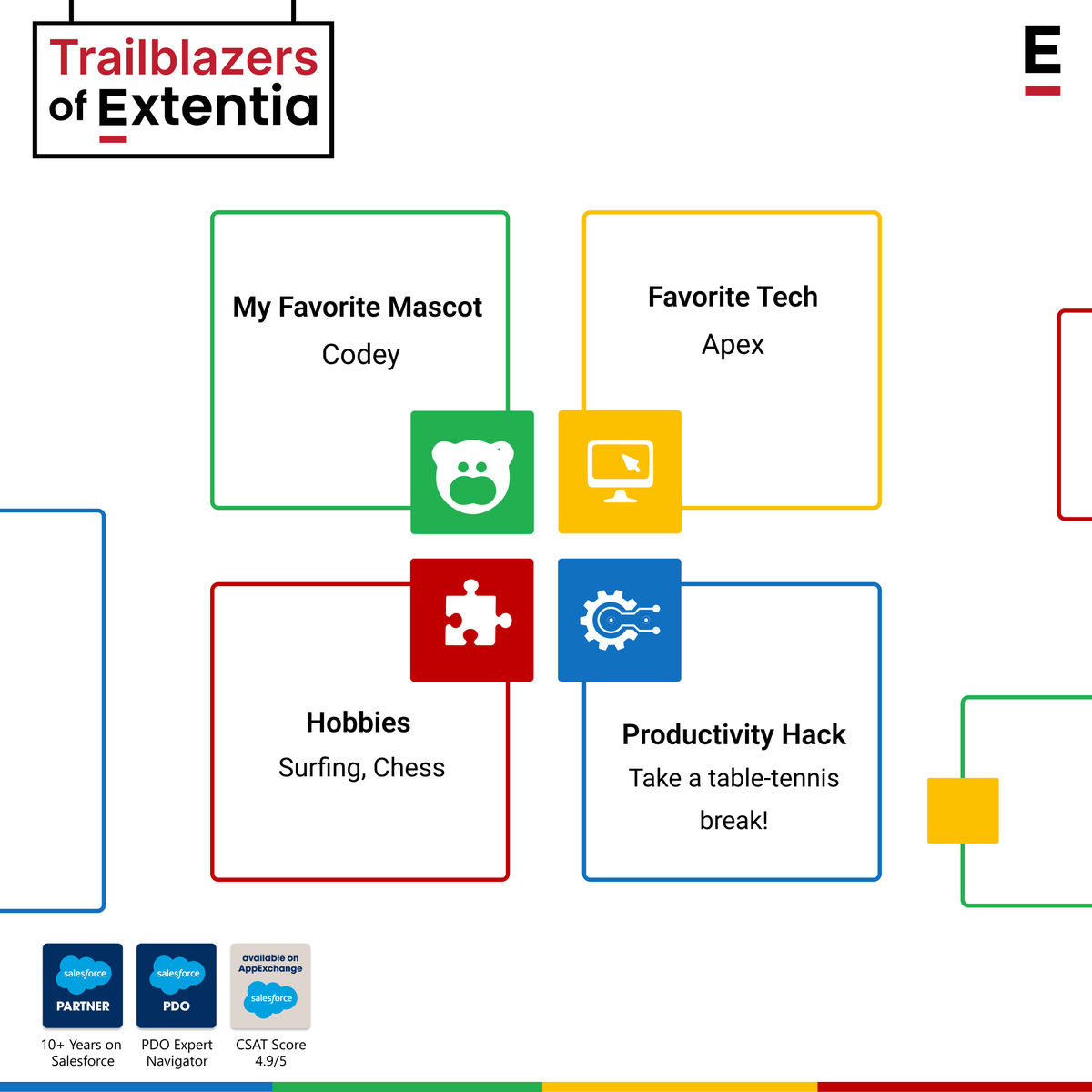 Extentia_Cloud's tweet photo. After four years, I still feel like I am part of a family at #Extentia!
It's amazing to collaborate with so many incredible individuals from all corners of the tech world, every day brings new challenges to tackle and innovative ideas to explore.   
#Salesforce #Codey #Apex https://t.co/Q3yt5j5exc