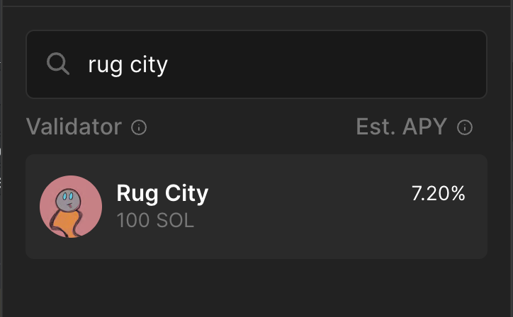 RugCity_'s tweet photo. Solana is now secured by Rug City. 

Rug City is now the operator of a Solana Validator. 

Stake your sol with Rug City or get rugged. 

Steps:
- open phantom
- click sol
- click stake
- search Rug City
- stake

You will earn 7.2% APY on your sol https://t.co/6WdwrEMgrE