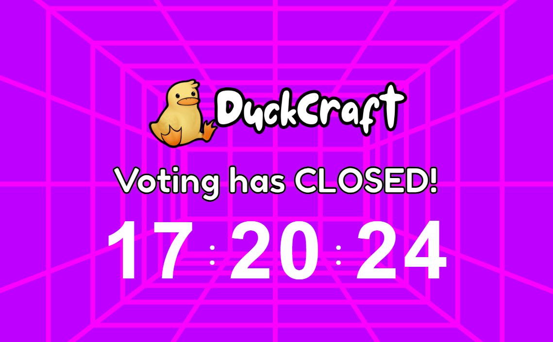 duckcraftsmp's tweet photo. The results are in...

🔴6 PM EST🔴

#duckcraft https://t.co/UZY9mwsogV