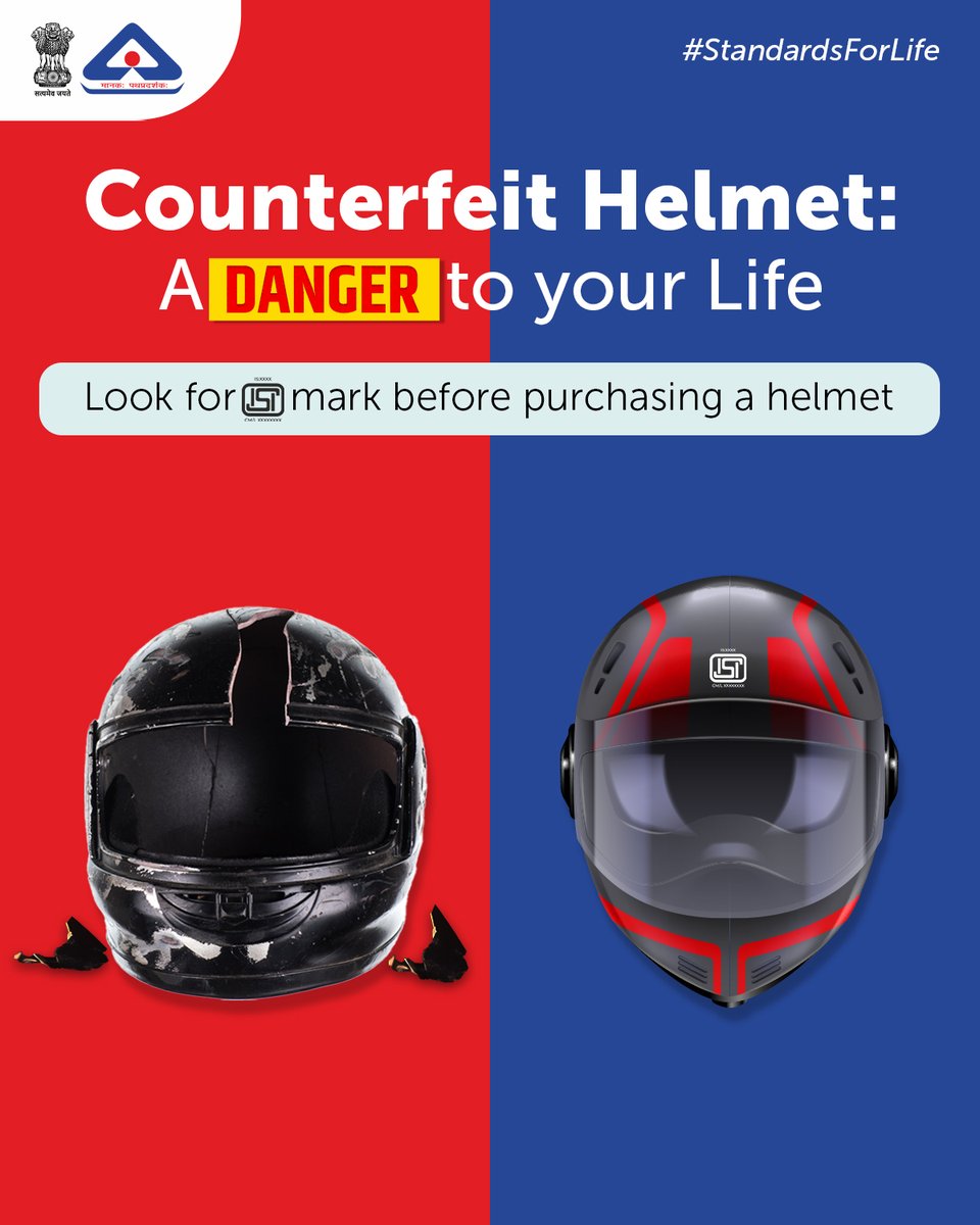 IndianStandards's tweet image. Don’t risk your life!  

Make sure your helmet meets #SafetyStandards. Always verify the ISI Mark in the BIS Care App. Download the app now: bit.ly/3RYU63x

@jagograhakjago @MORTHIndia #StandardsForLife #Helmet #RiderSafety #ISIMark #RoadSafety