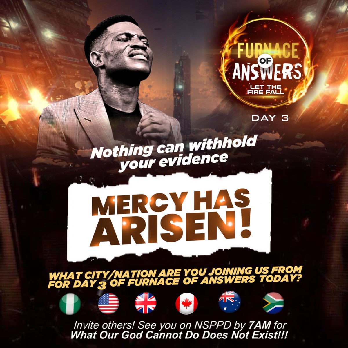 streamsofjoyHQ's tweet photo. Are you ready for Furnace of Answers Day 3???? Mercy has arisen and Nothing can withhold your evidence… Where are you connecting from today? See you by 7am(WAT) for What Our God Cannot Do Does Not Exist🔥🔥🔥🔥🔥 https://t.co/2UnJOSLmTC