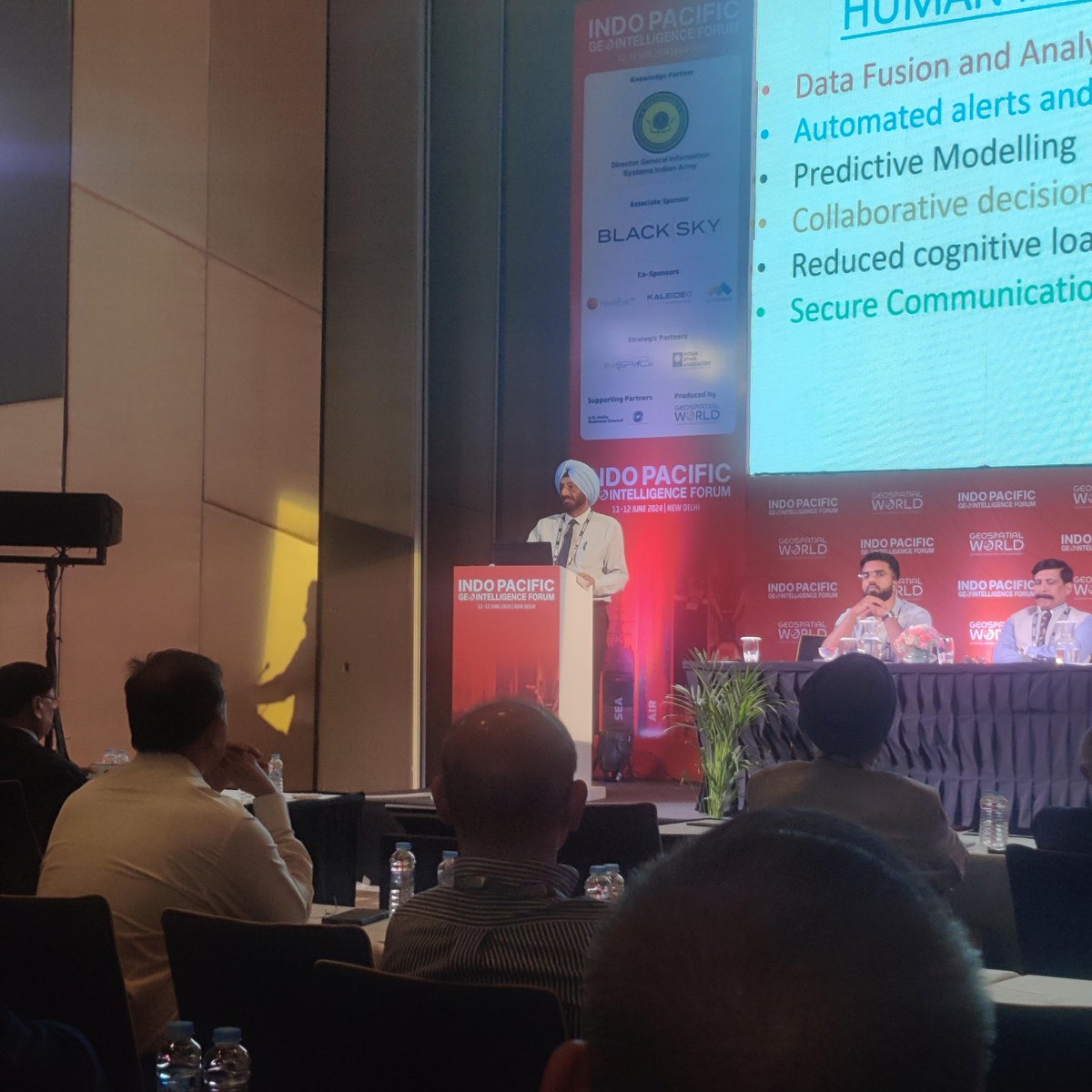 geospatialworld's tweet photo. #IPGF2024 | Brigadier A S Nagra (Retd) talks about Human Machine Interface Teaming saying, "It's more than just humans using technology; it's about creating partnerships where each entity complements and enhances the other's capabilities."
He highlighted major components of HMIT including:
· Data Fusion and Analysis
· Automated Alerts and notifications
· Predictive modelling
· Collaborative decision-making
· Reduced cognitive load
· Secure communication
@Esri | @BlackSky_Inc | @MapmyIndia | @hawkeye360 | @kaleideo | @Mgtechsoft | @INSPACeIND | @satcom_india | @USCCFoundation | @IADMag | @IndiaStrategic | @GWChamber | @sanjaykumar1970 |
#Geointelligence #SpaceExploration #GeoIntelligence #IndoPacificGeoIntel2024 #IndoPacific #IndoPacificGeointelligenceSummit2024 #DefenceandIntelligence #CyberWarfare