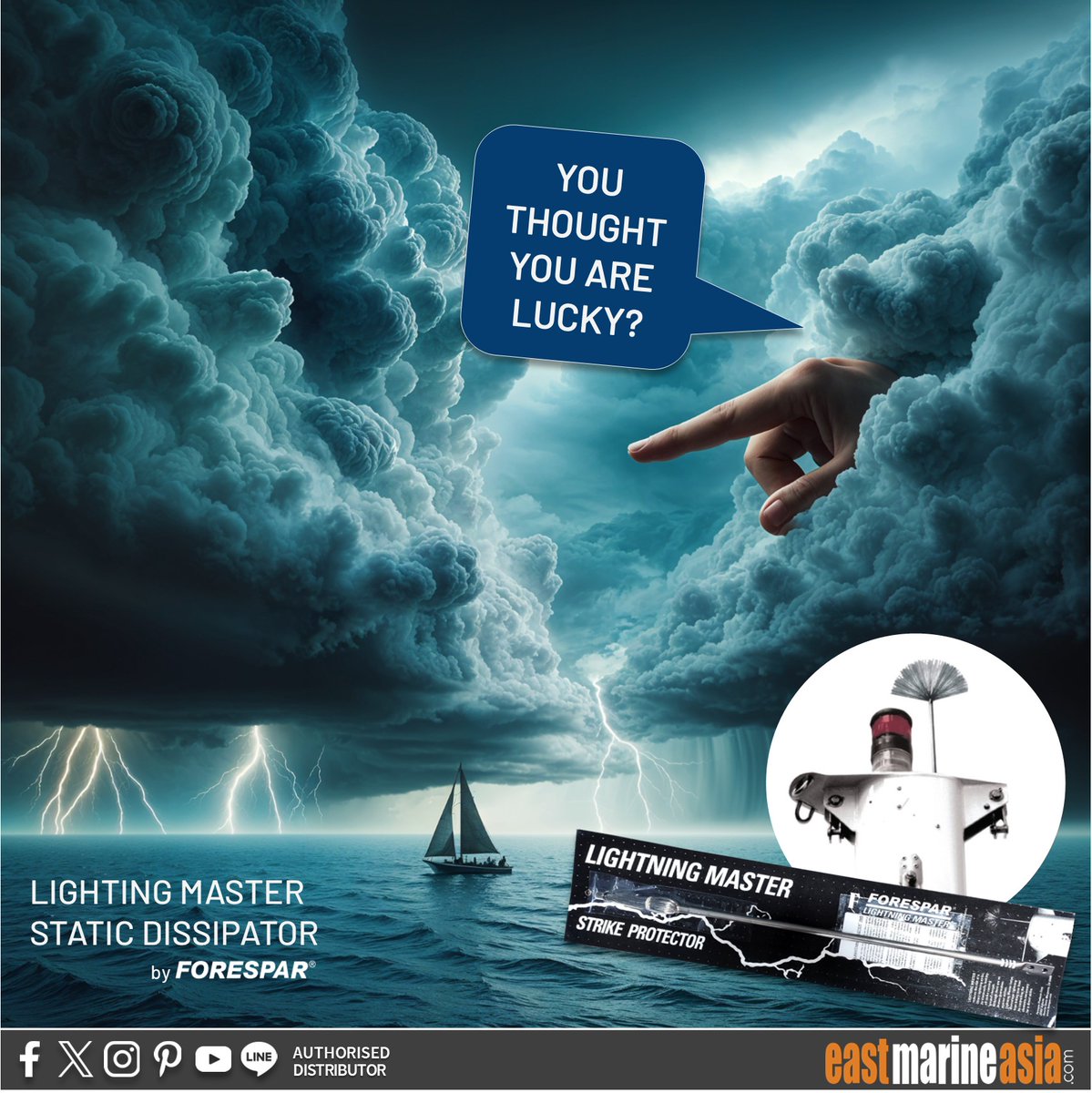 eastmarineasia's tweet photo. YOU THOUGHT YOU ARE LUCKY? 🌩

🏃 Get your #Forespar ⚡️ Lighting Master at 🛒 #EastMarineAsia or buy it online at https://t.co/kcTVxky5Fn https://t.co/6xYIV0niui