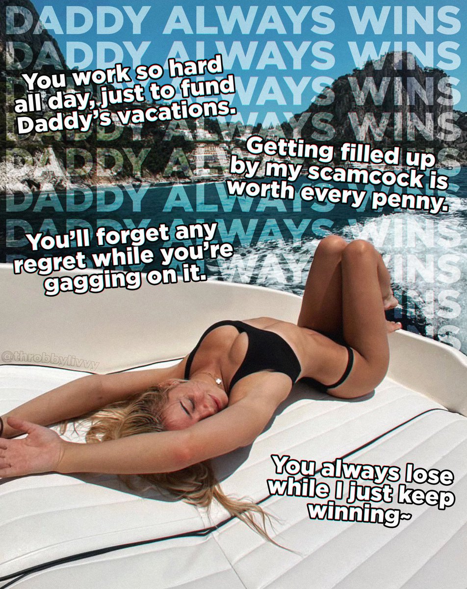 throbbylivvy's tweet image. DADDY ALWAYS WINS ๐ฅต
Max out your credit cards, work stupid hard just to fund Daddy's vacations. Getting filled up with my fat scamcock is worth every penny ๐ค
You'll feel that regret melting away as you keep gagging on my musky filthy horse dick ๐จ๐