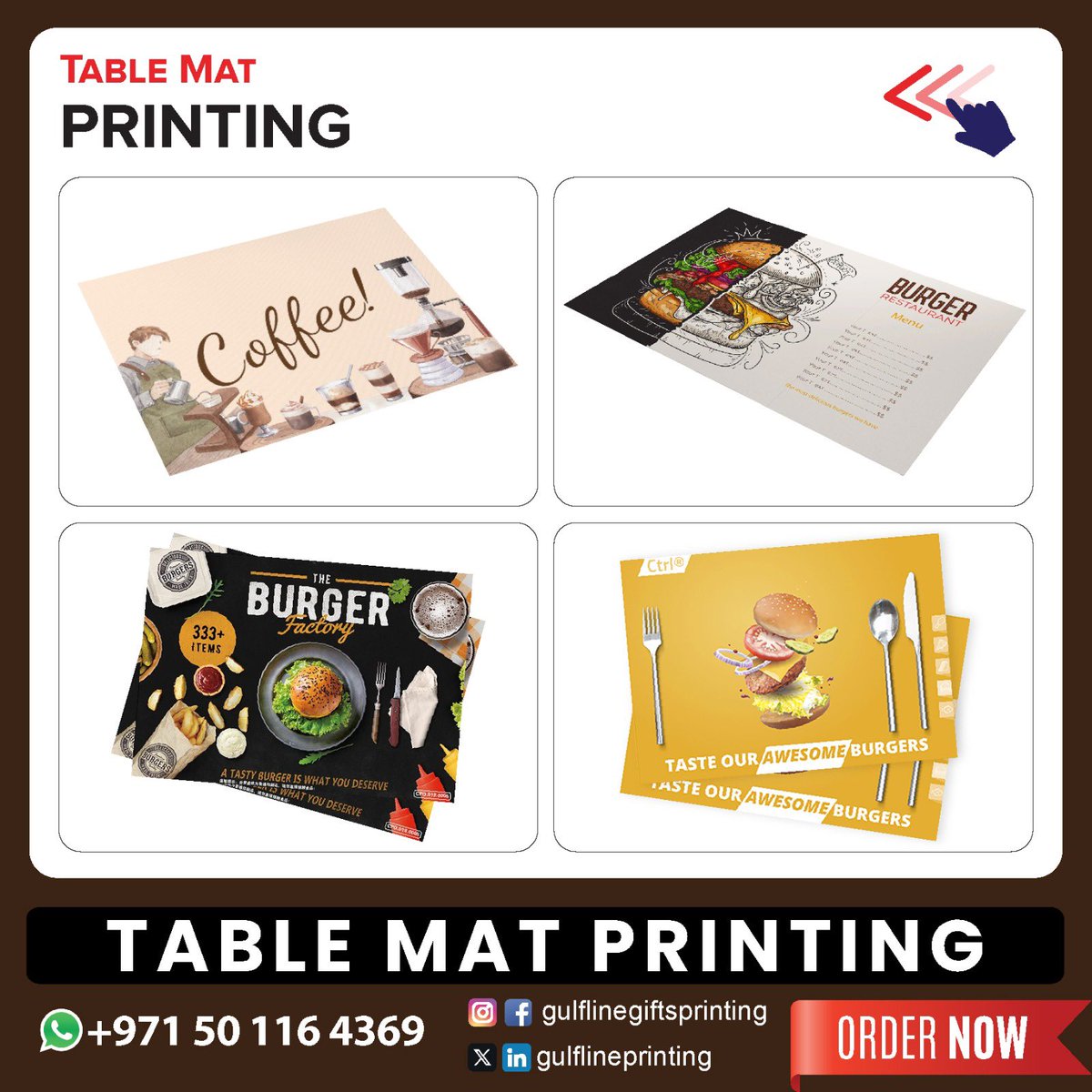 gulflinprinting's tweet image. Table mat printing at budget price 
Custom table mats, Personalized table mats, Printed table mats
#customplacemats #tablesettings #diningstyle #personalizedplacemats #tableart #dinnerdecor #tabletopdesign #elegantdining #customtablemat #cheaptableplacemat #lowbudgettablemat