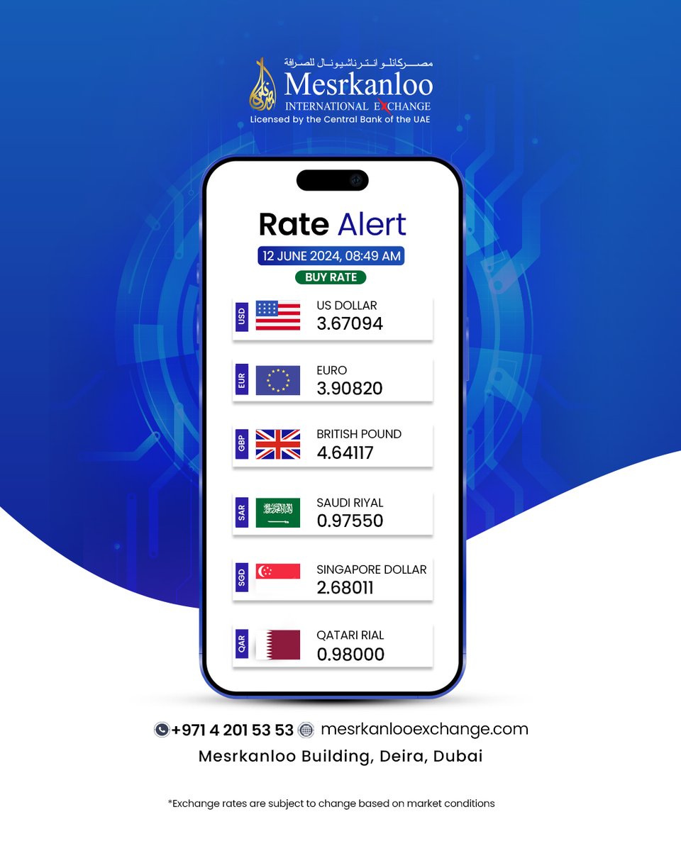 mesrkanloo's tweet photo. The latest #ExchangeRate for today!    
Visit https://t.co/0v3VuqpASO to know the latest exchange rate or  
call us +971 4 201 53 53 

#DubaiCurrencyExchange #BestExchangeRatesDubai #ForeignMoneyDubai https://t.co/qzSxW8PdNQ
