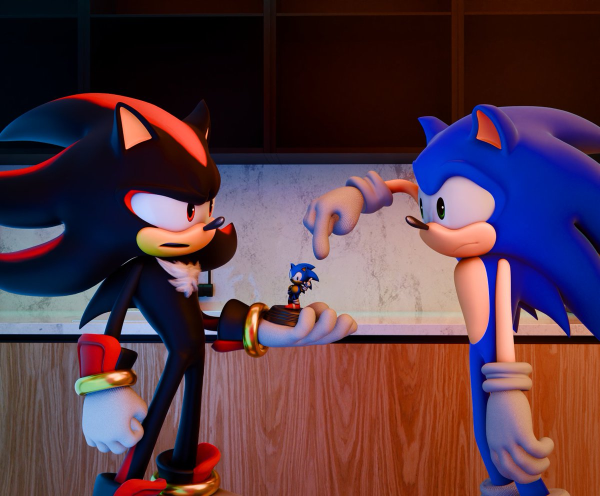 SouljenX7's tweet photo. Sonic: "It's a little version of me Shadow! I want you to have it!" 

Shadow: "I-I don't really want this..." https://t.co/j6vlZStPF1