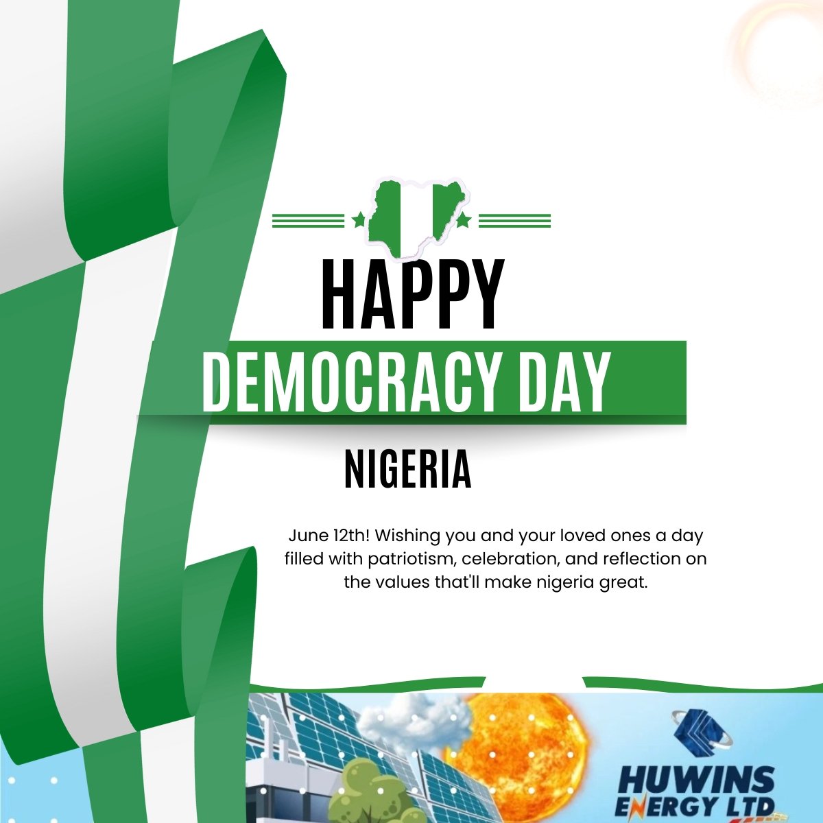 HUWINS2's tweet photo. On this Day, we honor the spirit of freedom and progress in Nigeria. 

At Huwins Energy, we're proud to support our nation’s growth with clean, renewable solar power solutions. 

Thank you for trusting us to light up your homes and businesses. Together, we are building a https://t.co/g4E5qbtpRs