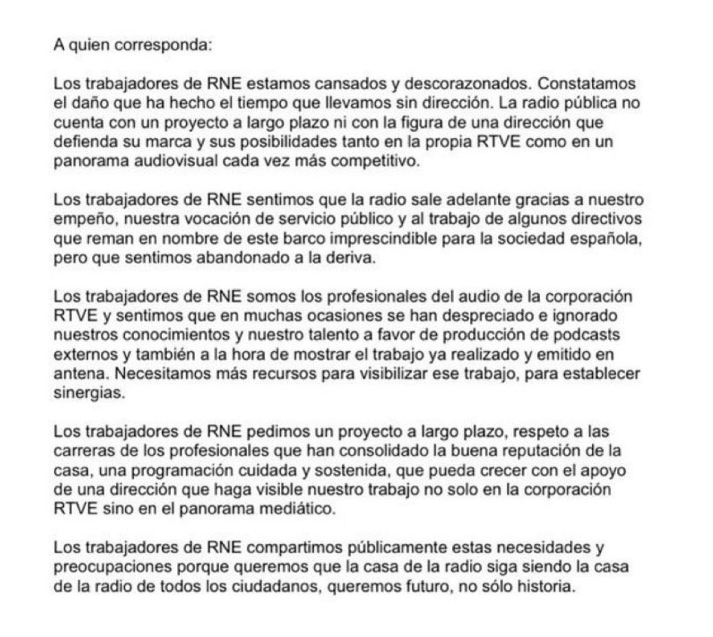 carmouna's tweet photo. #TodosSomosRne La radio necesita de una continuidad. He visto demasiadas veces empezar parrillas de programación de cero y la casilla de inicio cada vez está más lejos. https://t.co/PRo0nlQWNd